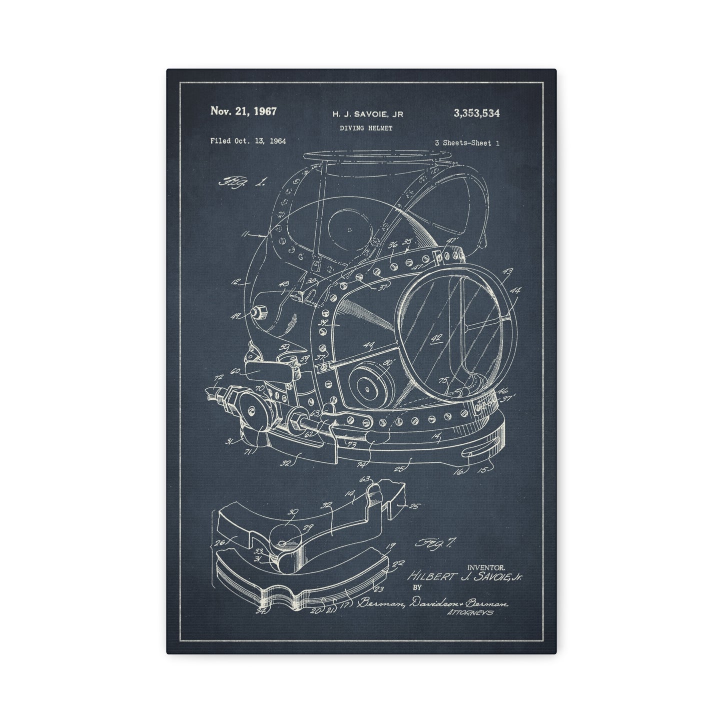 Diving Helmet Nautical Patent Art Canvas Print