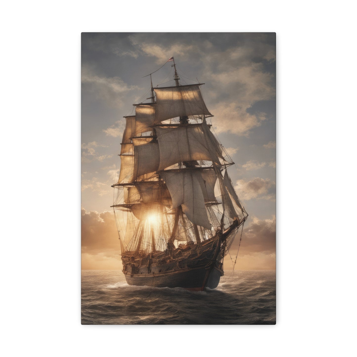 Vintage Sailing Ship at Sunset Photograph I Canvas Print