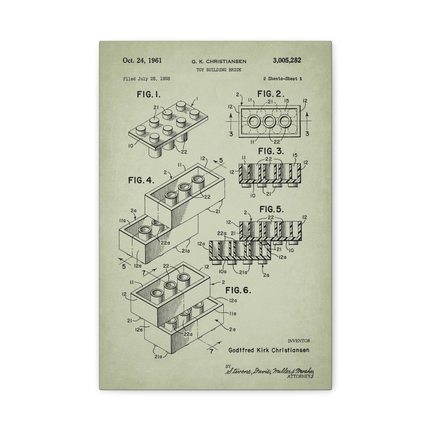 Lego Blocks Toy Patent Canvas Wall Art
