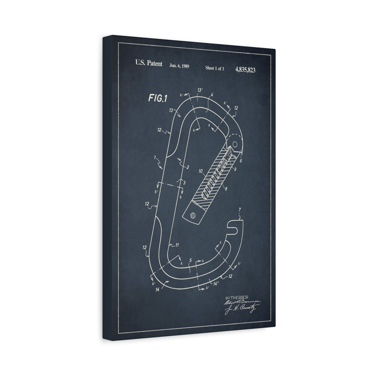 Carabiner Rock Climbing Patent Art Canvas Print