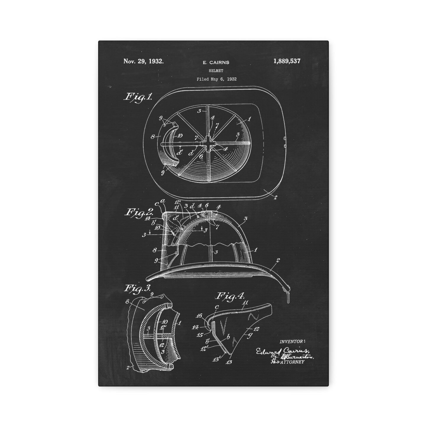 Firefighter Helmet Patent Art Canvas Print