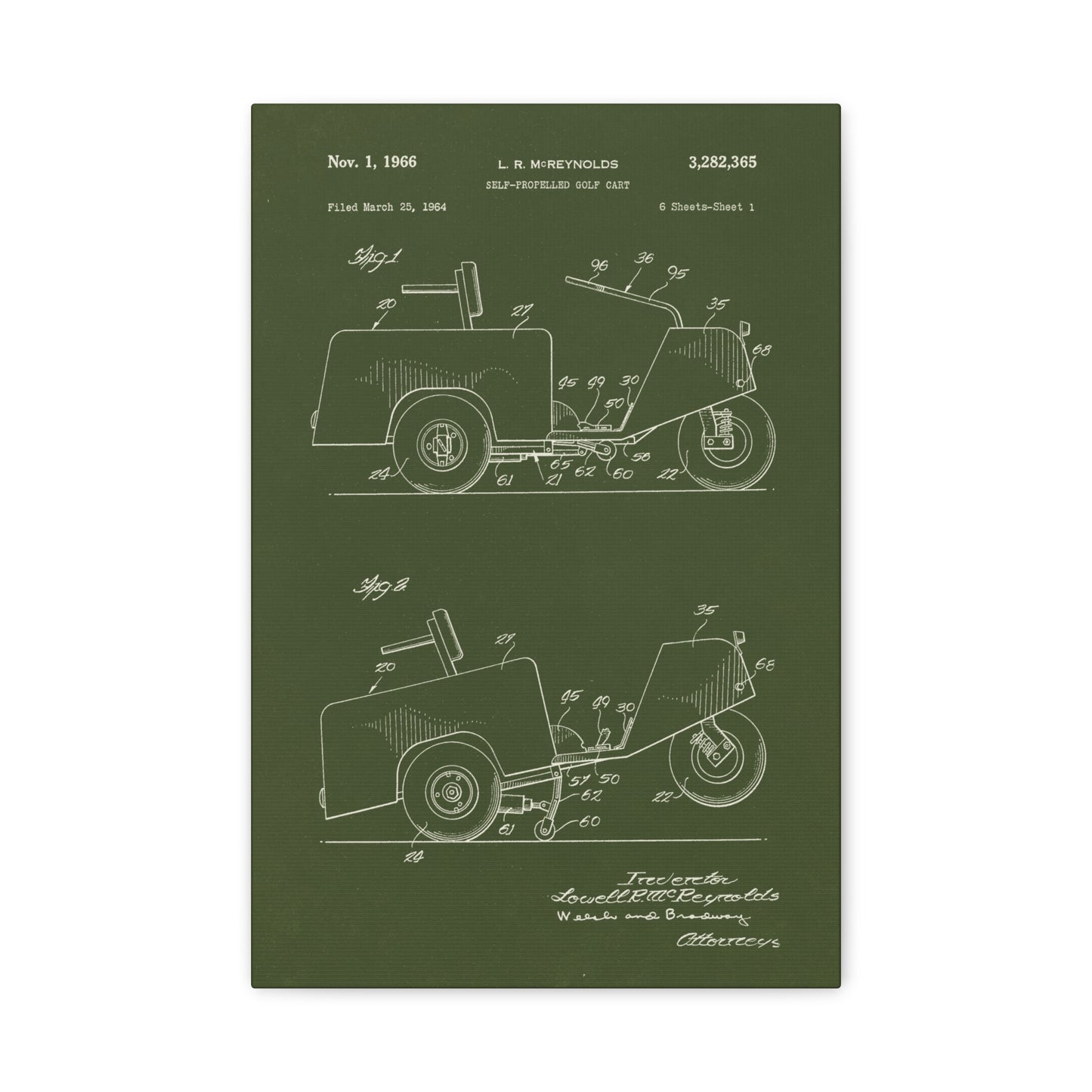 Golf Cart Patent Art Canvas Wall Art