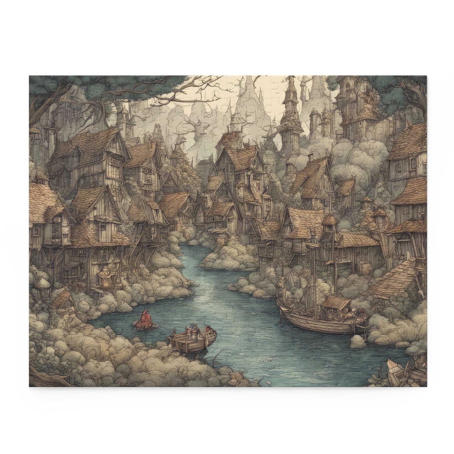 Medieval Village of Dwarves Fantasy Painting Jigsaw Puzzle