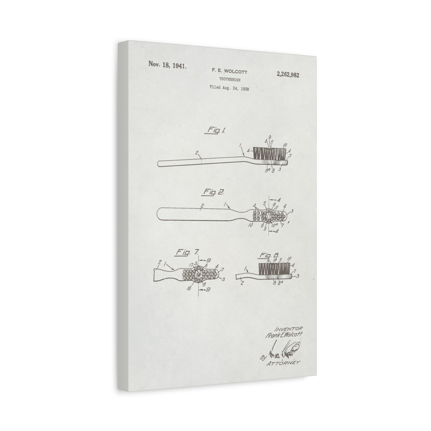 Toothbrush Vintage Patent Bathroom Canvas Wall Art