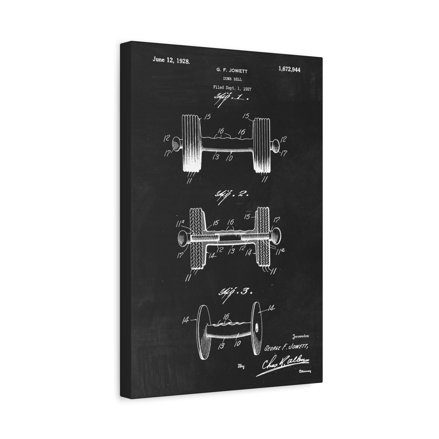 Weightlifting Dumbbell Workout Patent Canvas Wall Art