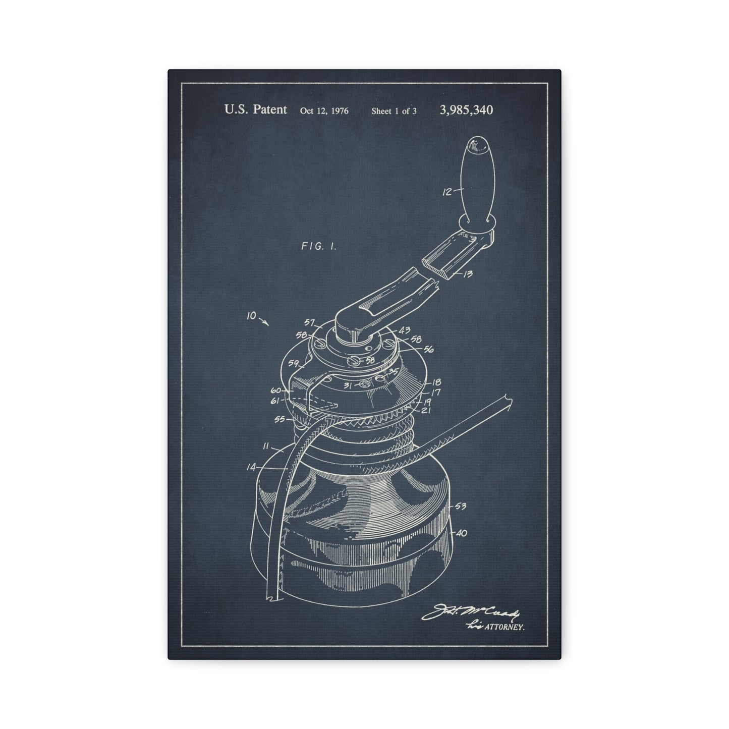 Sailboat Winch Nautical Patent Canvas Wall Art