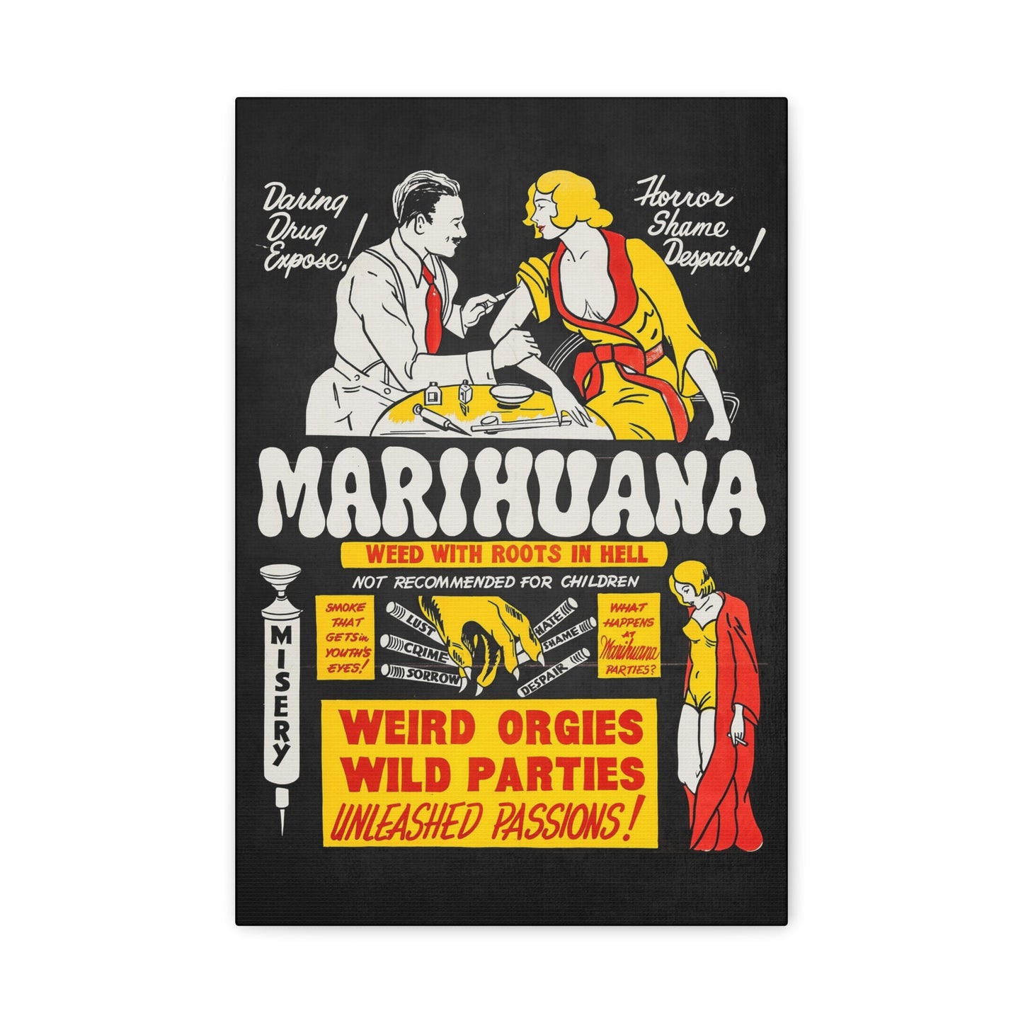 Marihuana Vintage Propaganda Weed Marijuana Canvas Wall Art