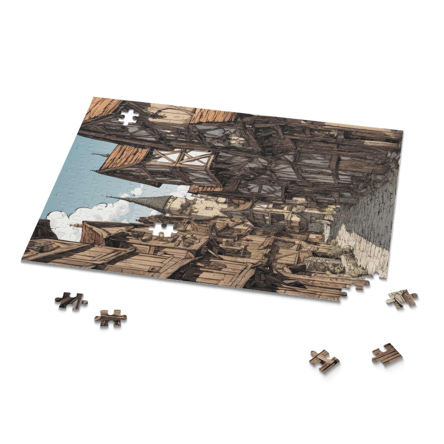 Medieval Village Digital Fantasy Illustration Jigsaw Puzzle