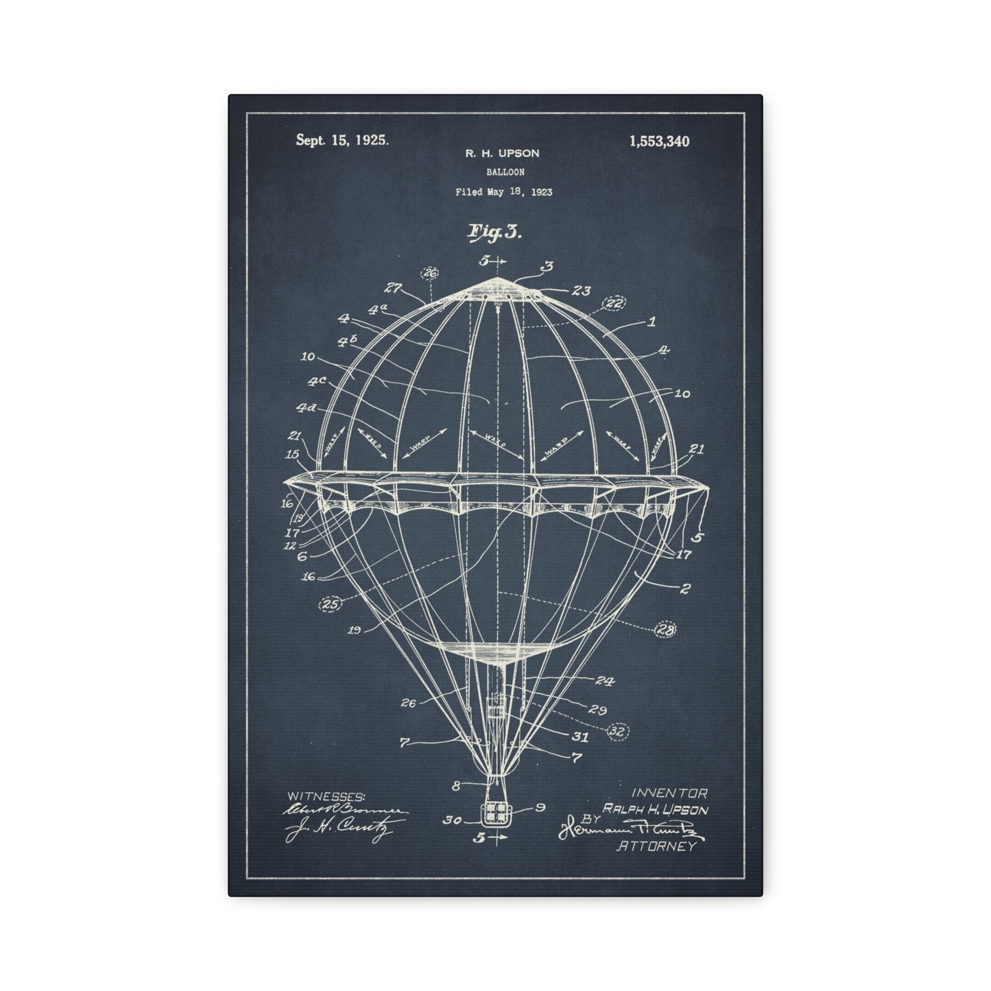 Hot Air Balloon Patent Canvas Wall Art