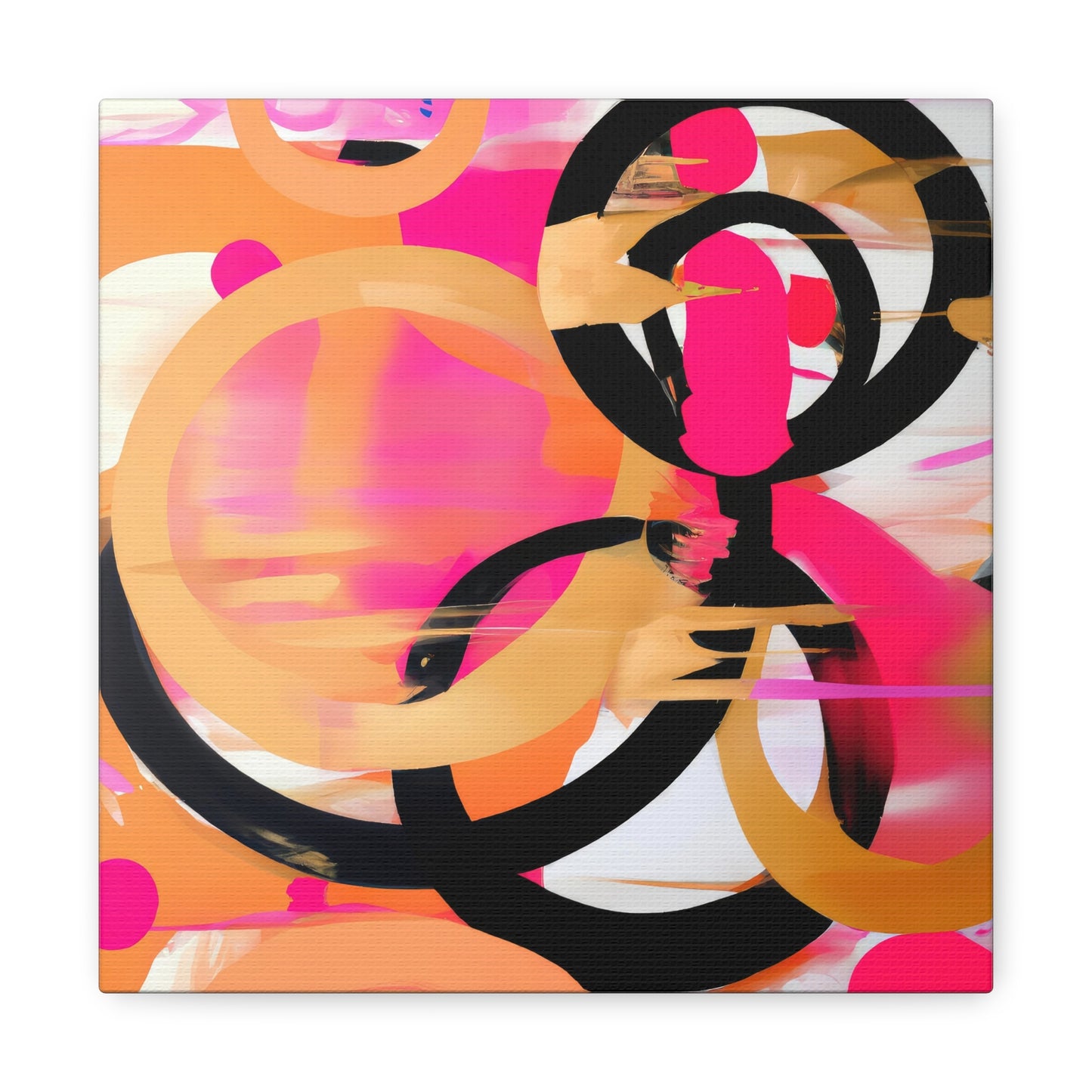 Abstract Circles in Pink Gold and Black Painting Canvas Print