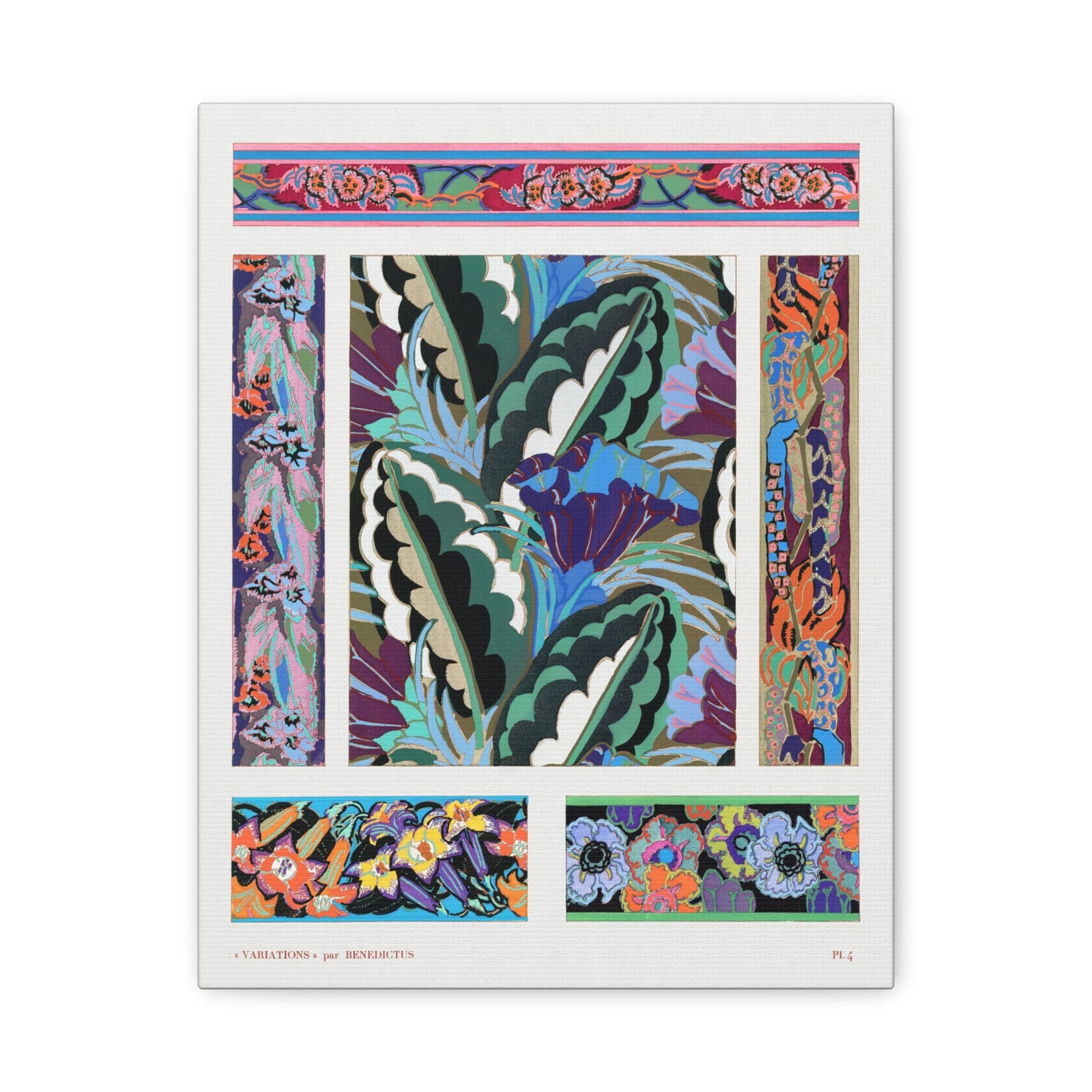 Variations #4 - Floral Art Deco Pattern by Edouard Benedictus Canvas Print