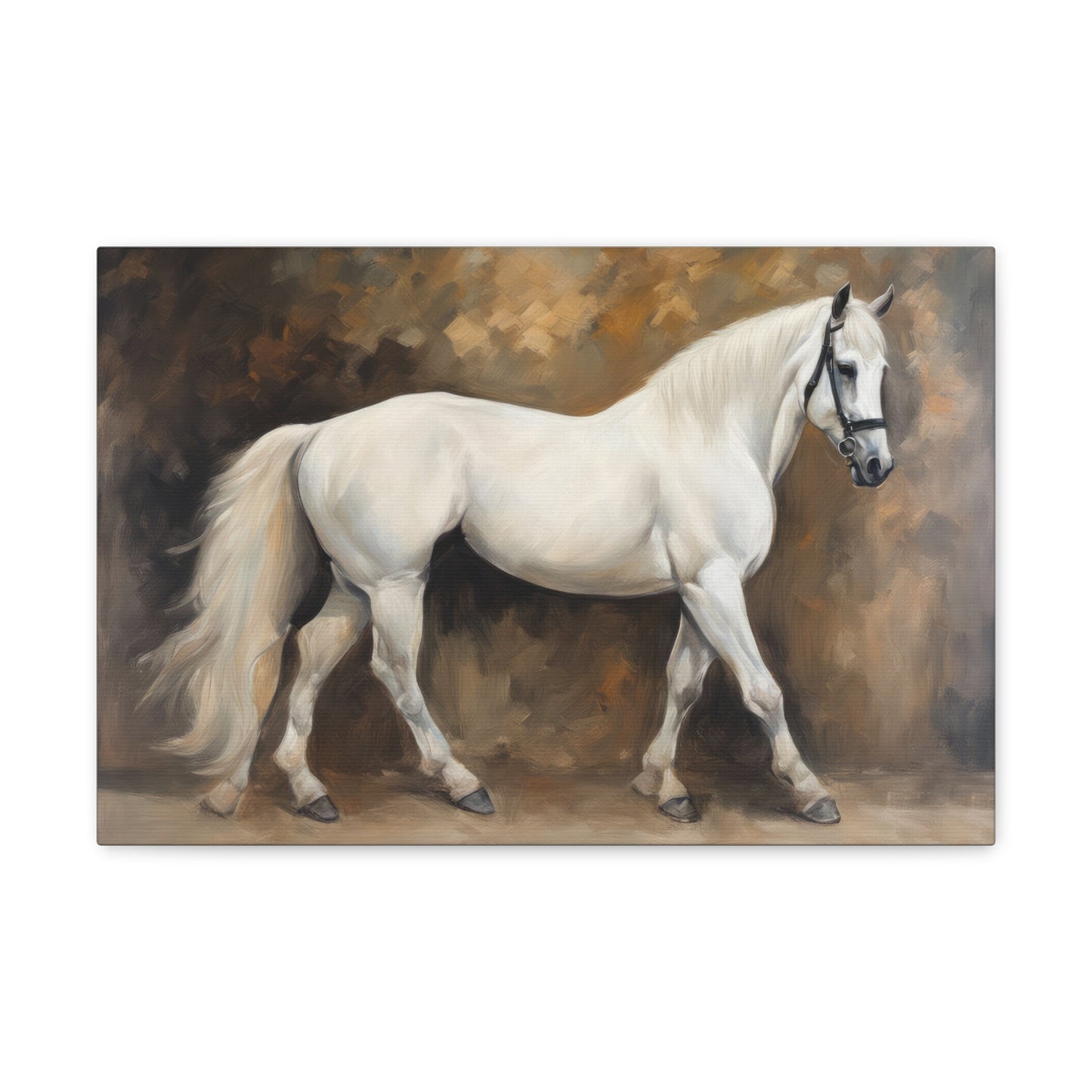 White Horse Portrait Oil Painting Canvas Print