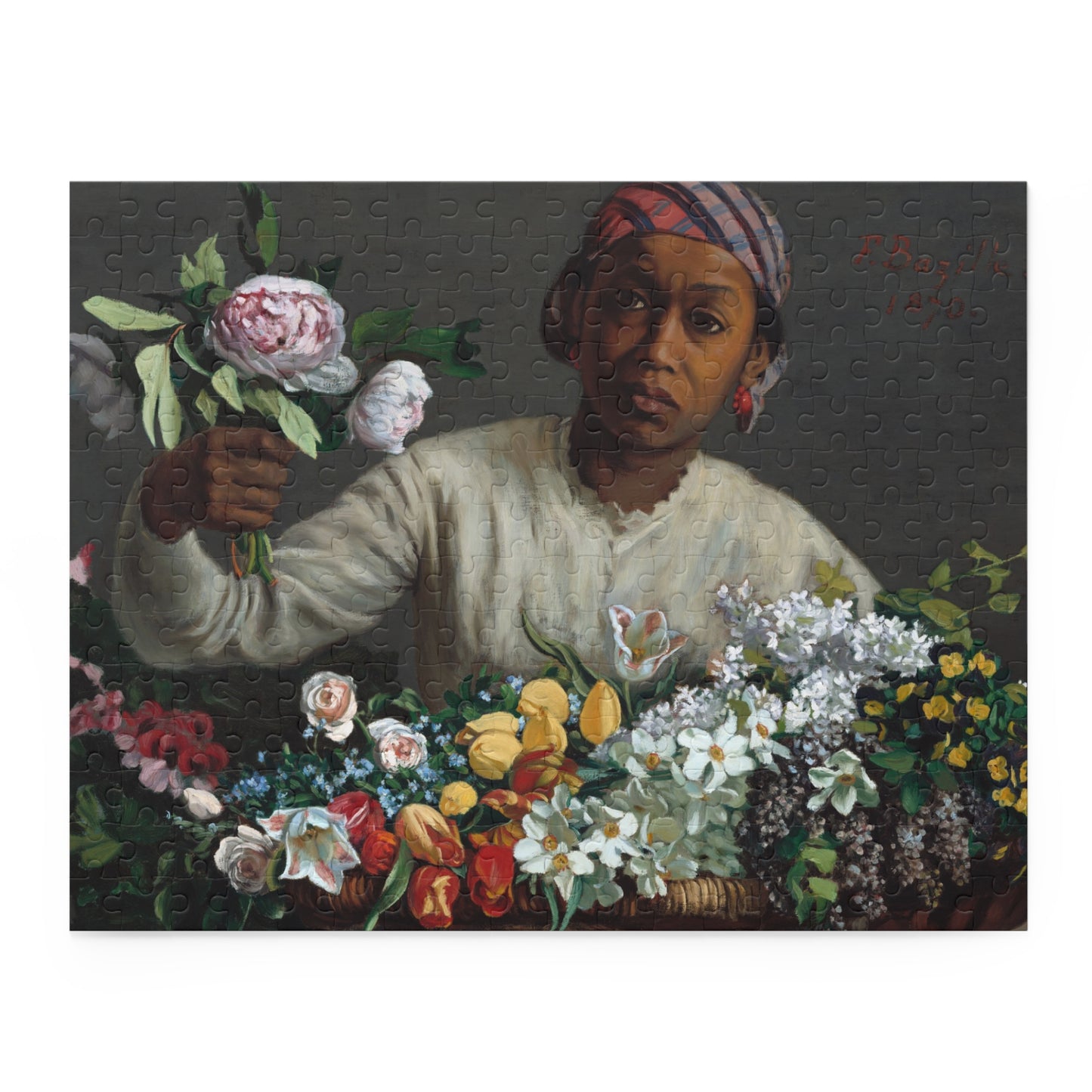 Young Woman with Peonies by Frederic Bazille Jigsaw Puzzle