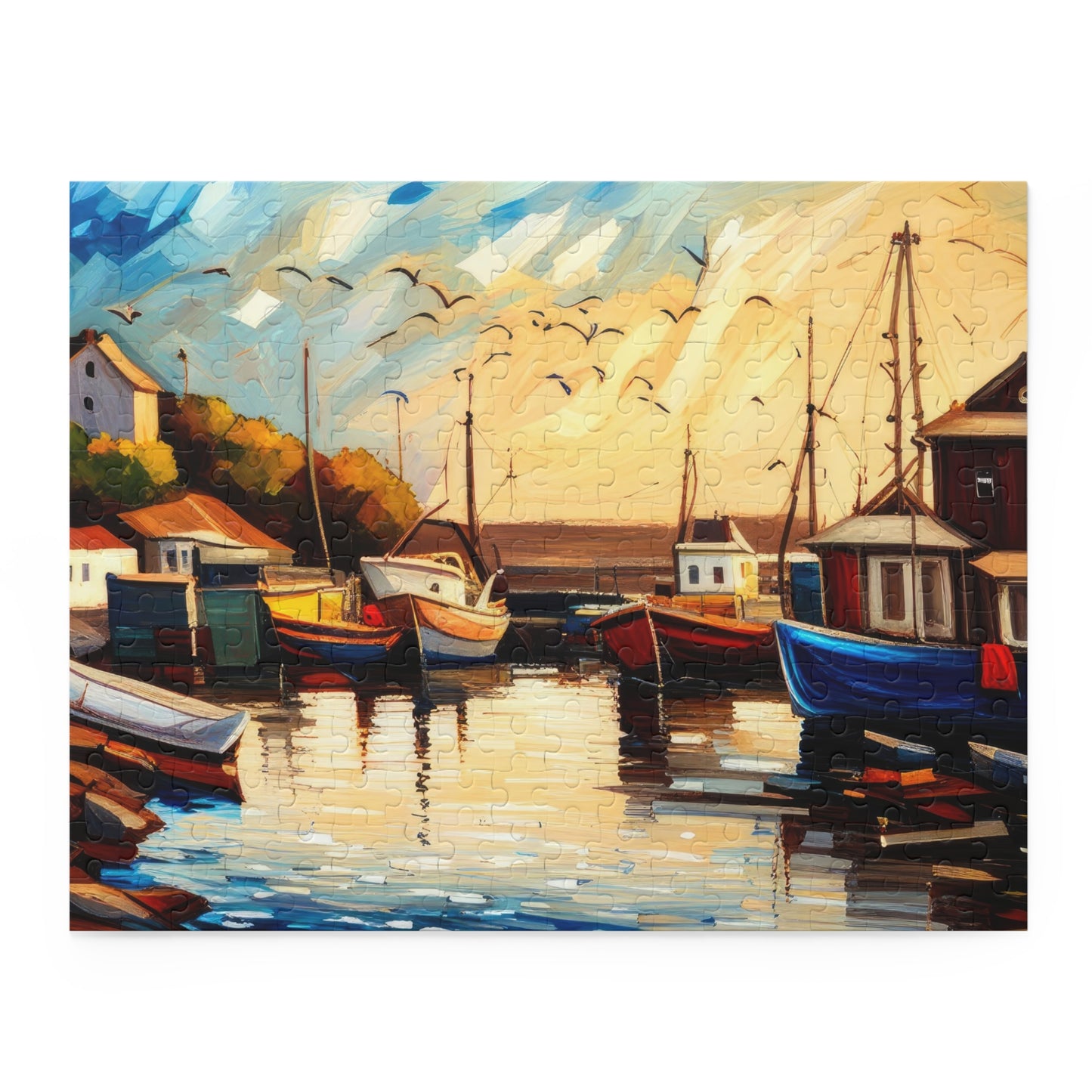 Tranquil Harbor Seascape Oil Painting Jigsaw Puzzle