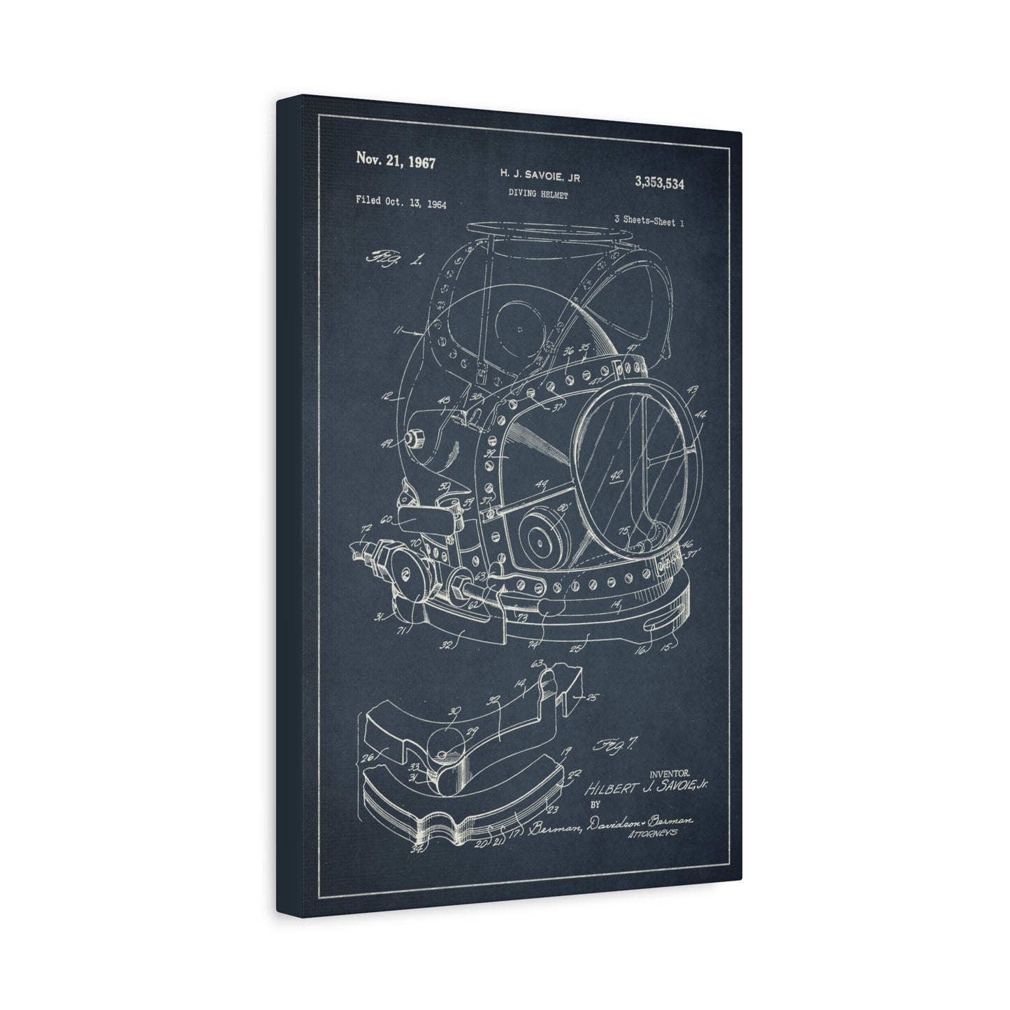 Diving Helmet Nautical Patent Art Canvas Print