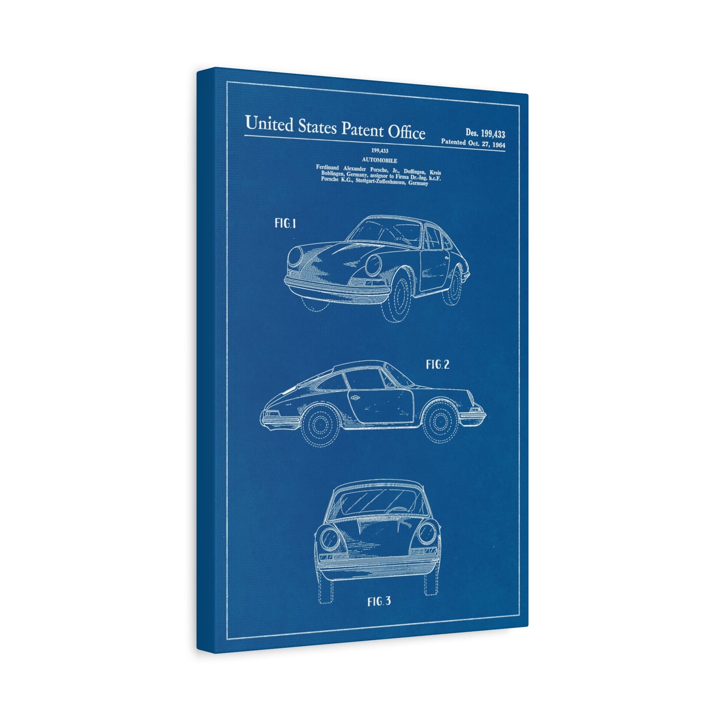 Porsche 911 Carrera Blueprint Canvas Wall Art