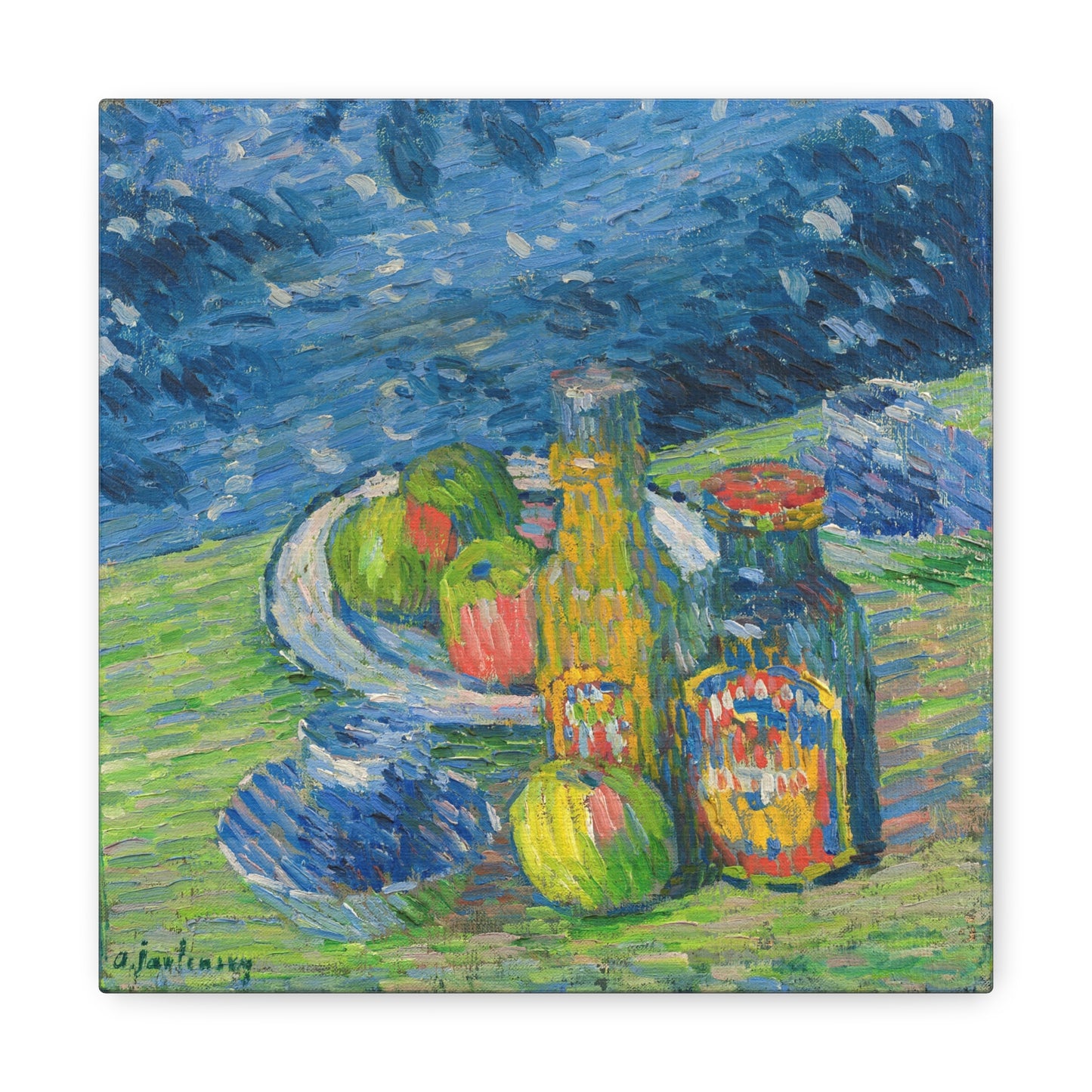 Still Life with Bottles and Fruit by Alexej von Jawlensky Canvas Print