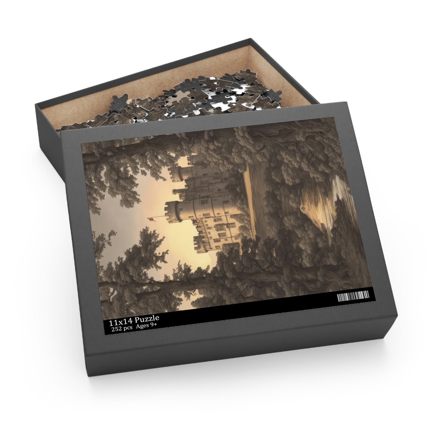 Warwick Castle in A Forest at Sunset Baroque Style Jigsaw Puzzle