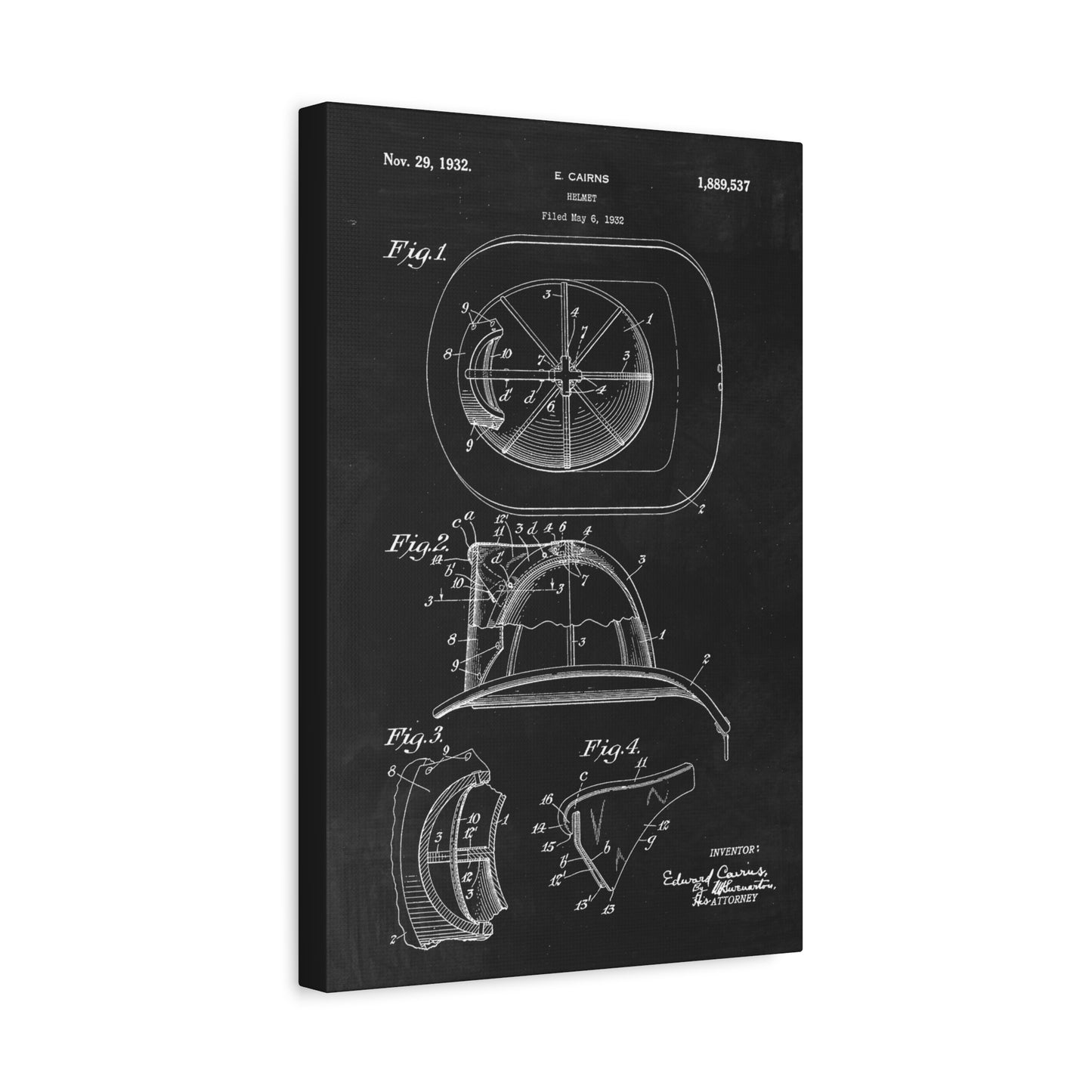 Firefighter Helmet Patent Art Canvas Print