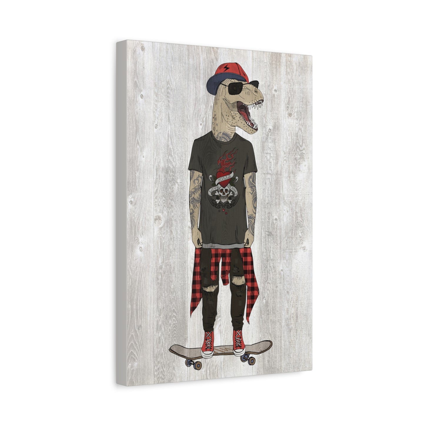 Skateboarding T-Rex Dinosaur Canvas Wall Art