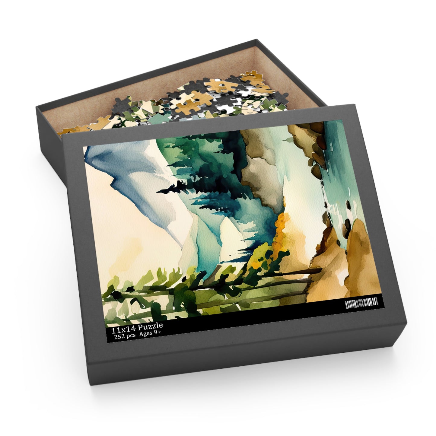 Cascade Mountains Scenic Watercolor Painting I Jigsaw Puzzle