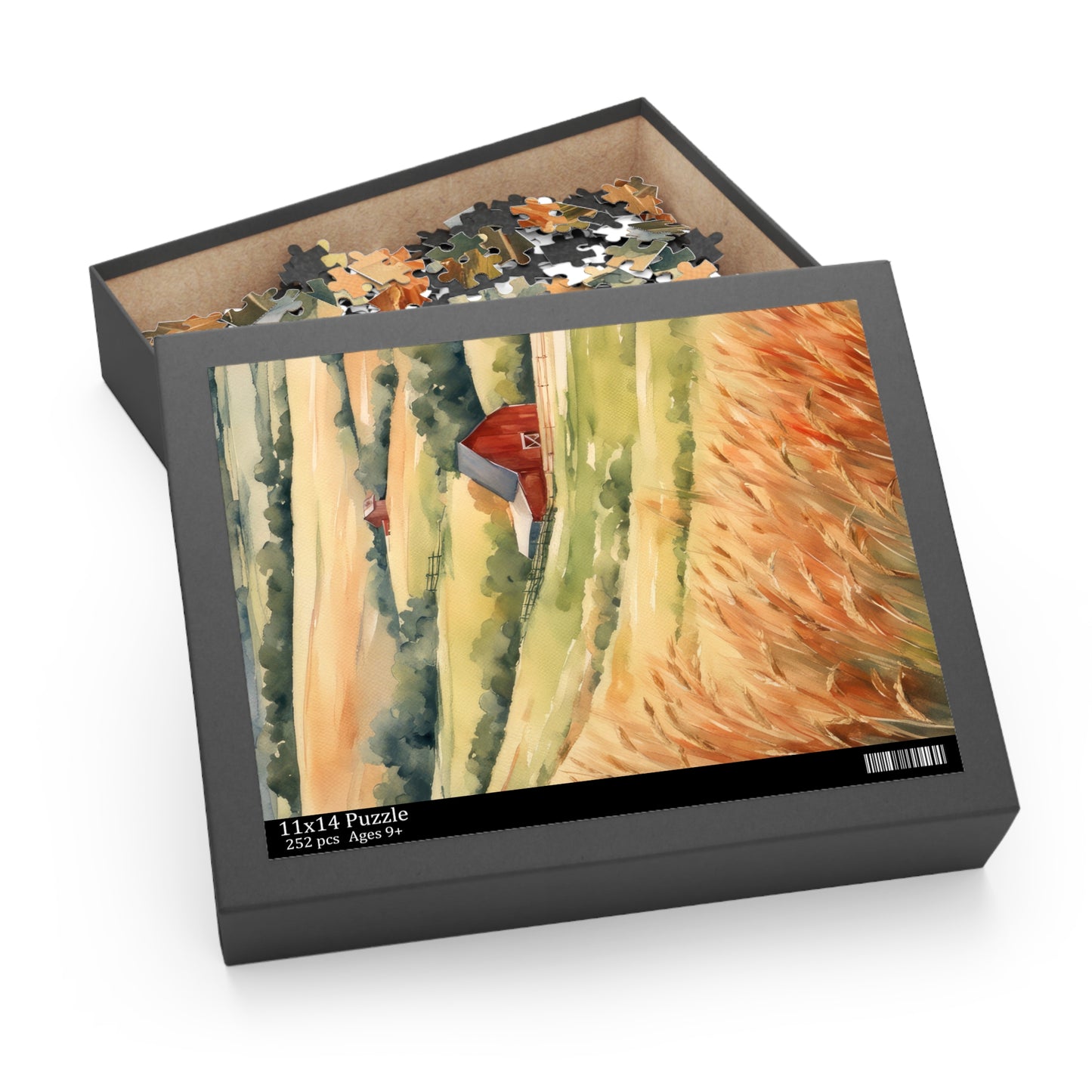 Red Barn on The Prairie Watercolor Painting Jigsaw Puzzle