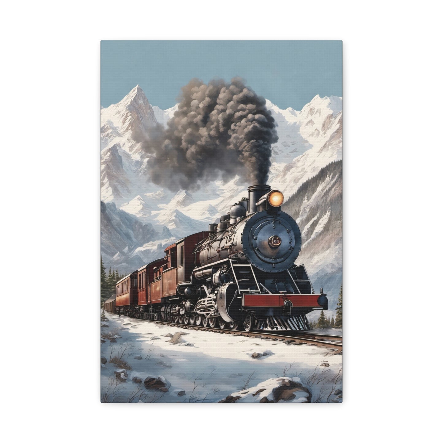 Steam Train Through The Alps Digital Painting Canvas Print