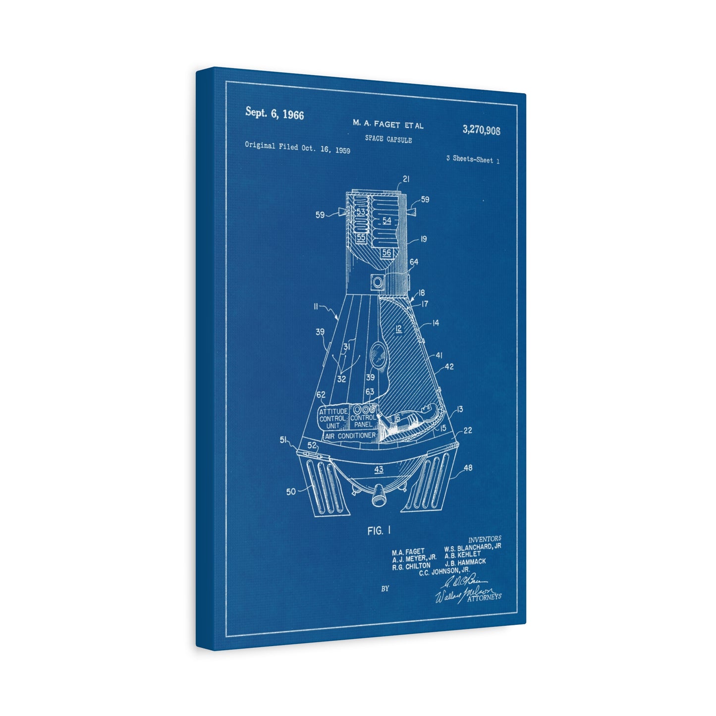 Nasa Mercury Space Capsule Blueprint Canvas Wall Art