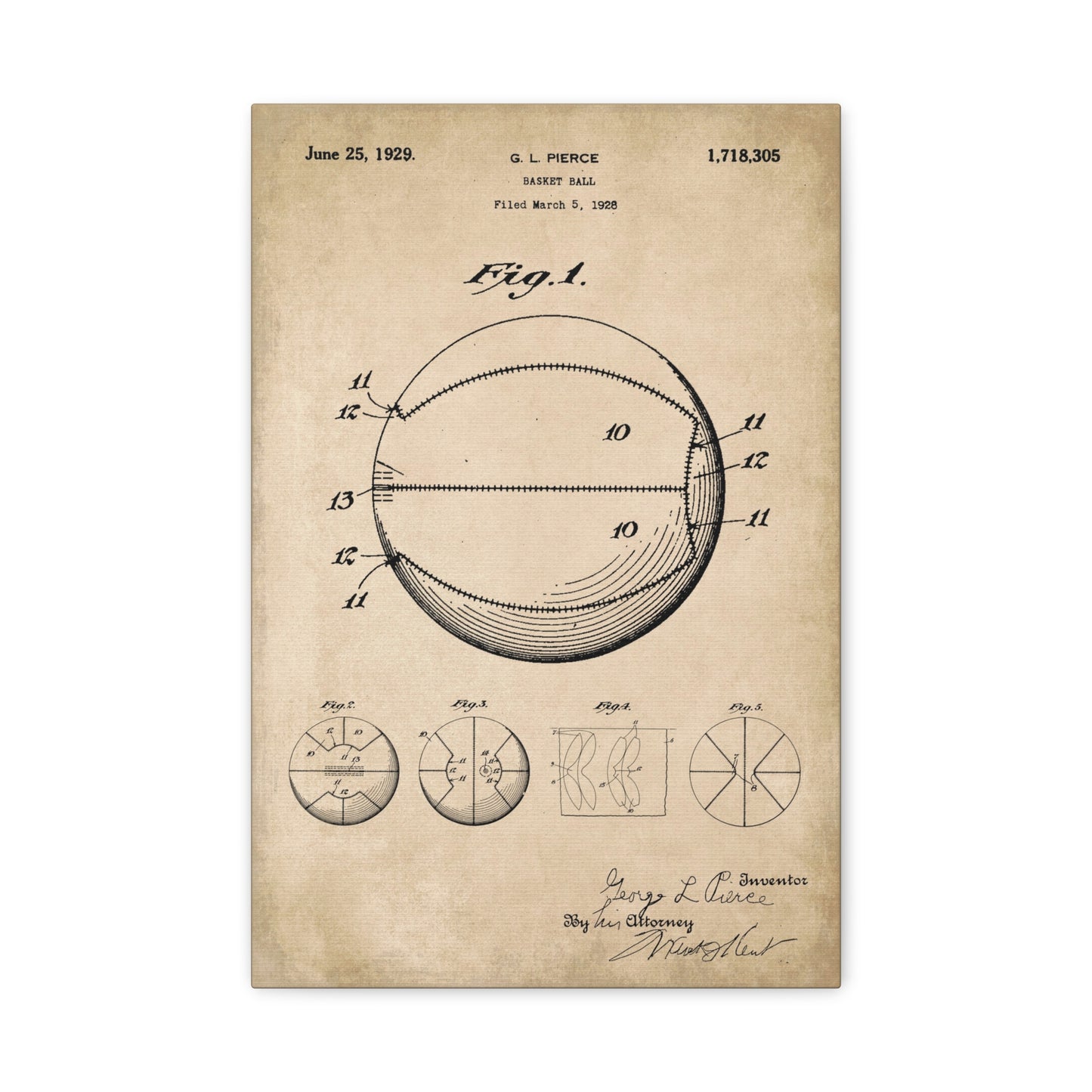 Basketball Patent Art Canvas Print