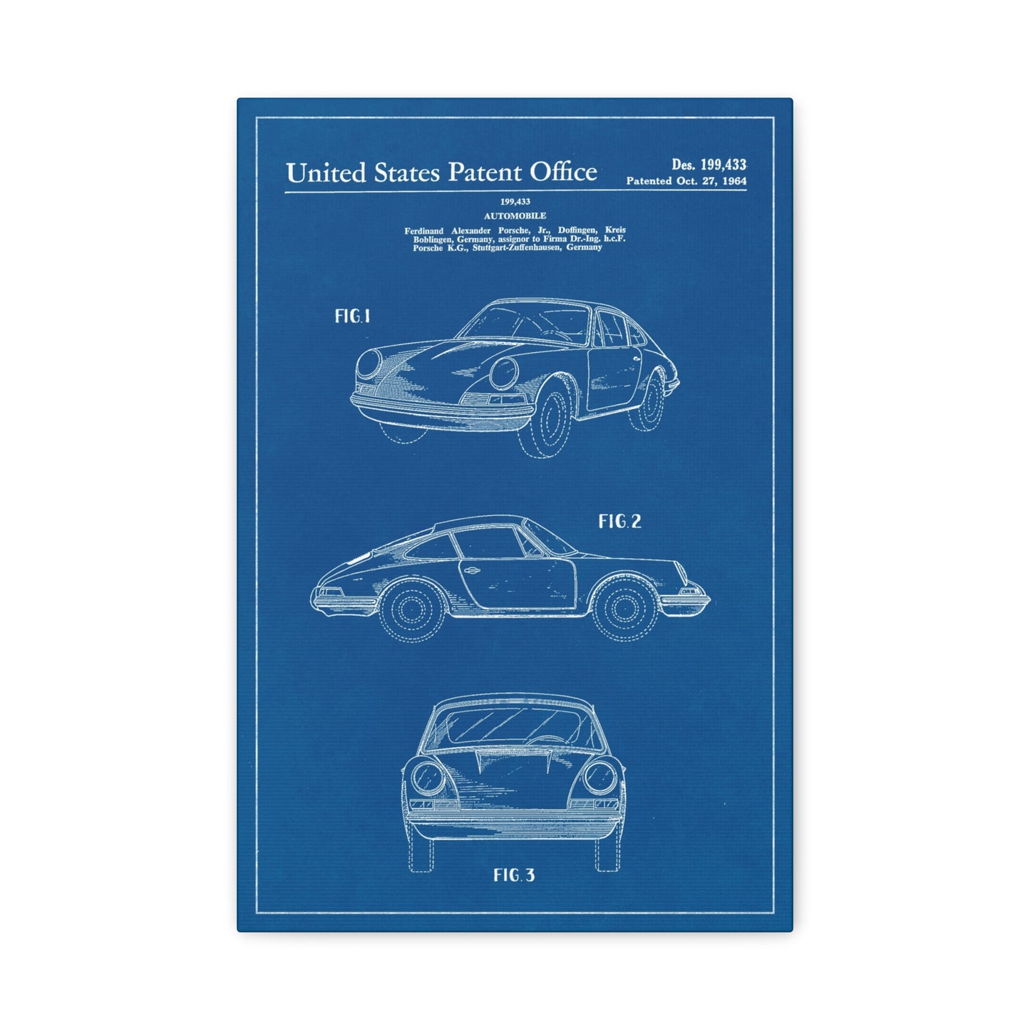 Porsche 911 Carrera Blueprint Canvas Wall Art