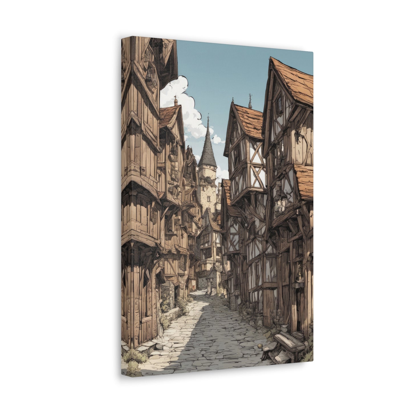Medieval Village Digital Fantasy Illustration Canvas Print