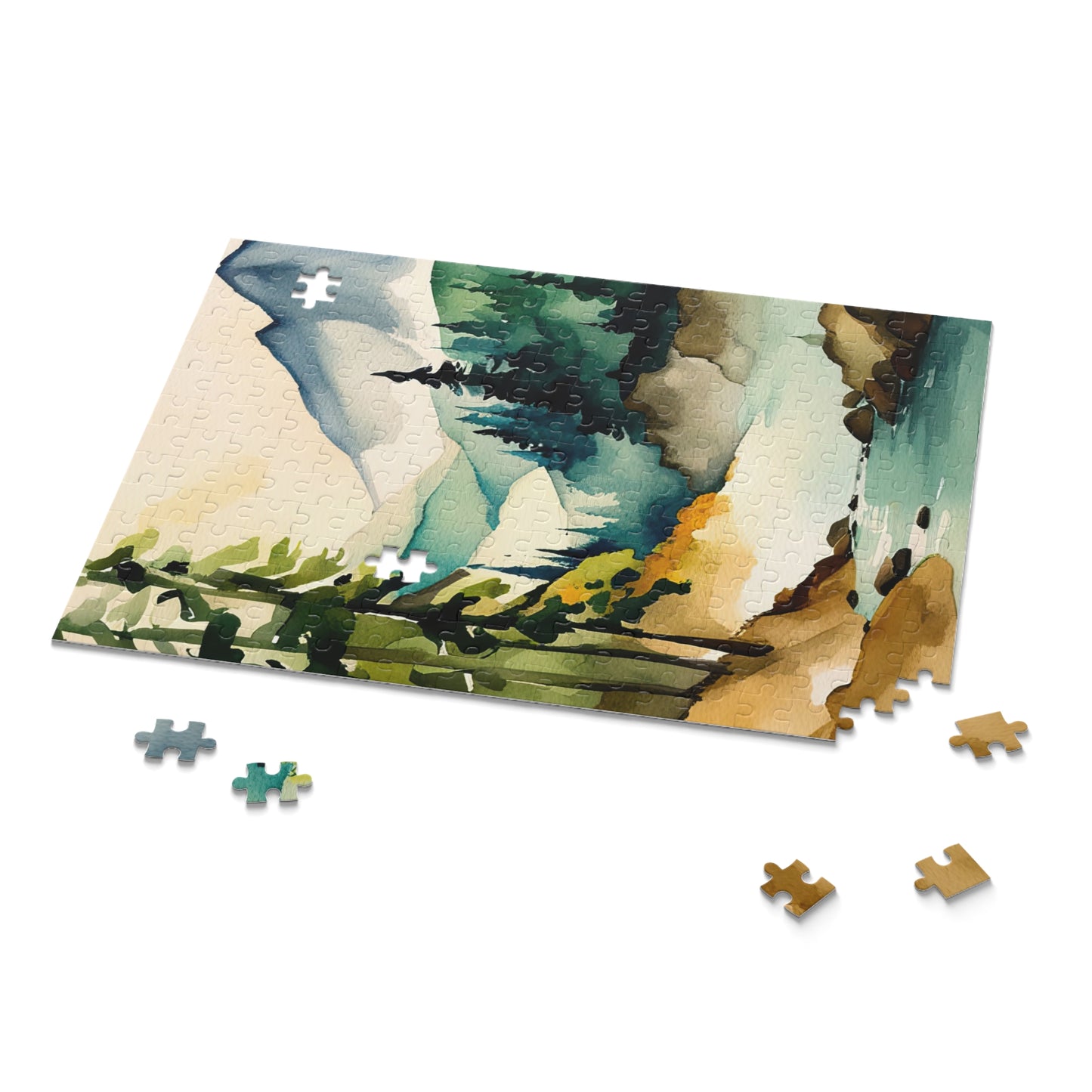 Cascade Mountains Scenic Watercolor Painting I Jigsaw Puzzle