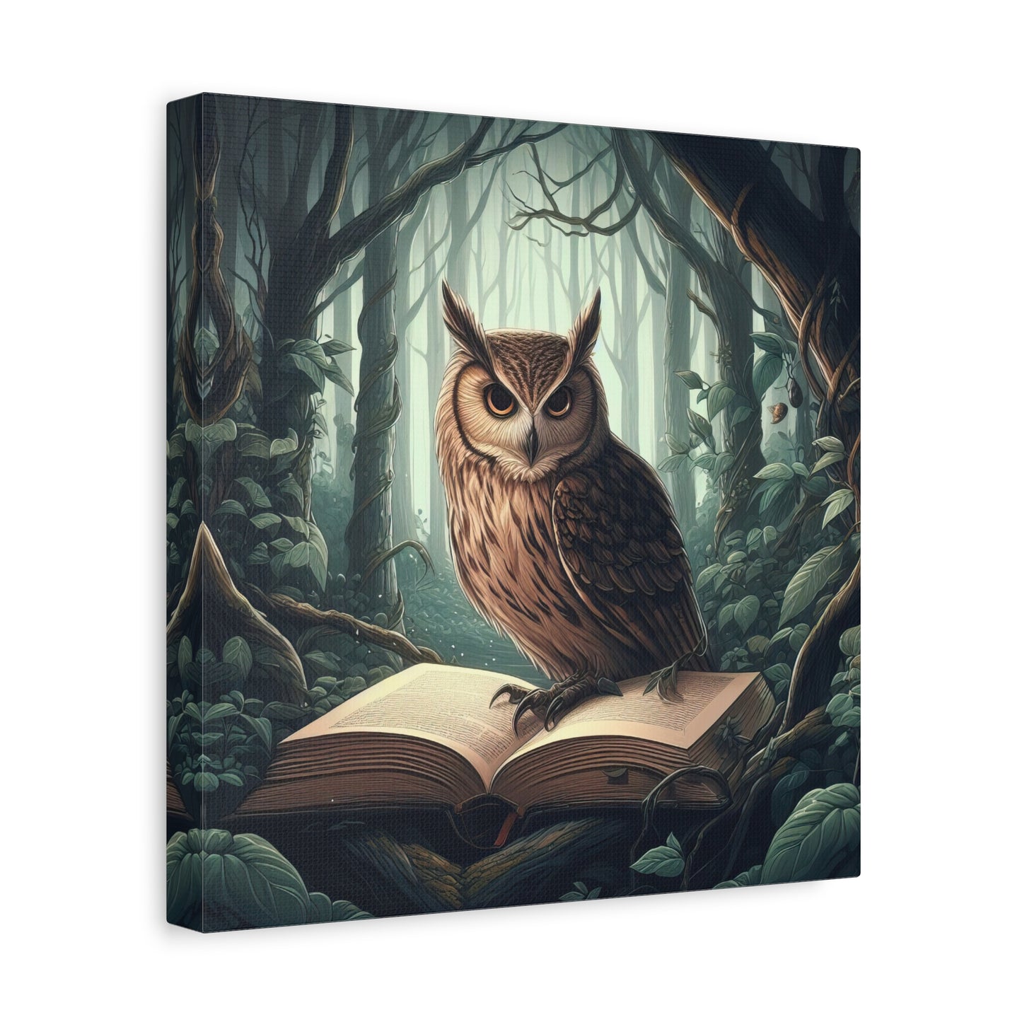 Owl Standing on an Open Book in The Forest Digital Painting Canvas Print