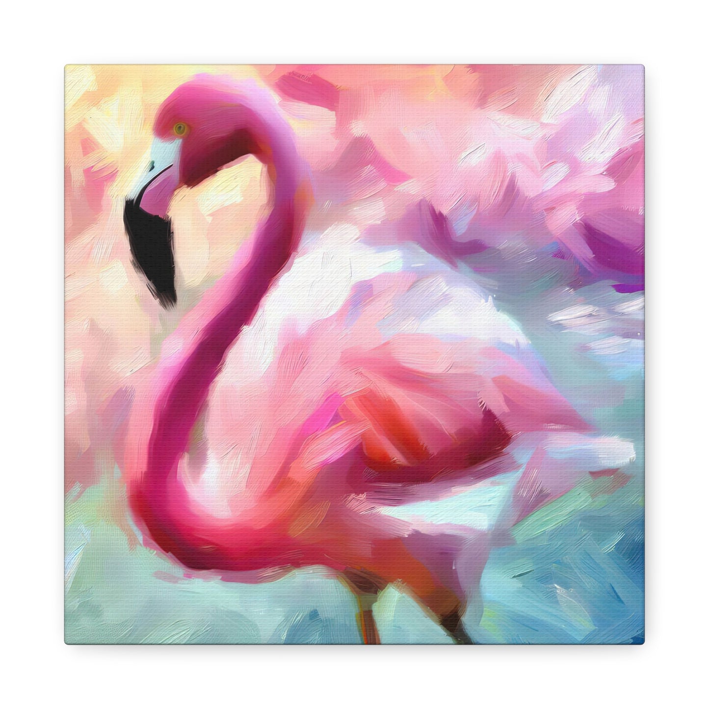 Pink Flamingo Profile Oil Painting II Canvas Print