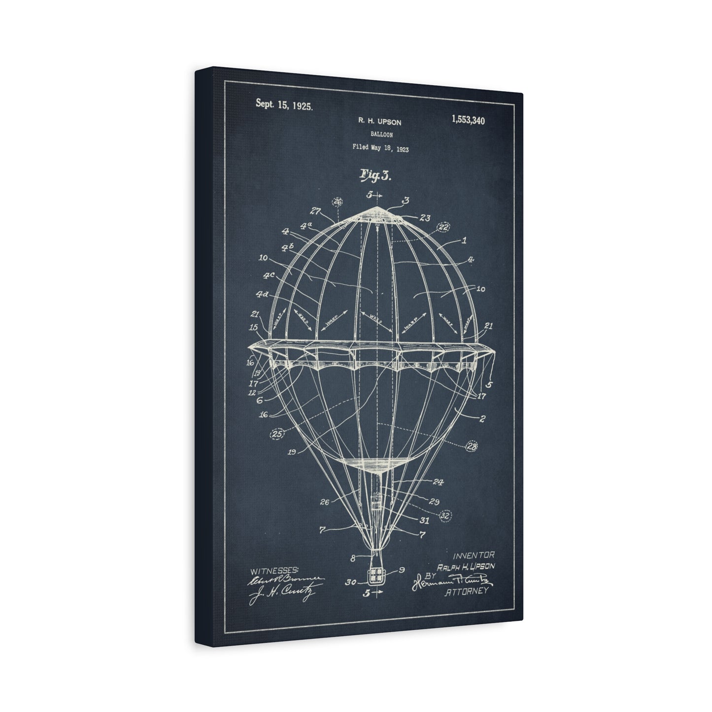 Hot Air Balloon Patent Canvas Wall Art