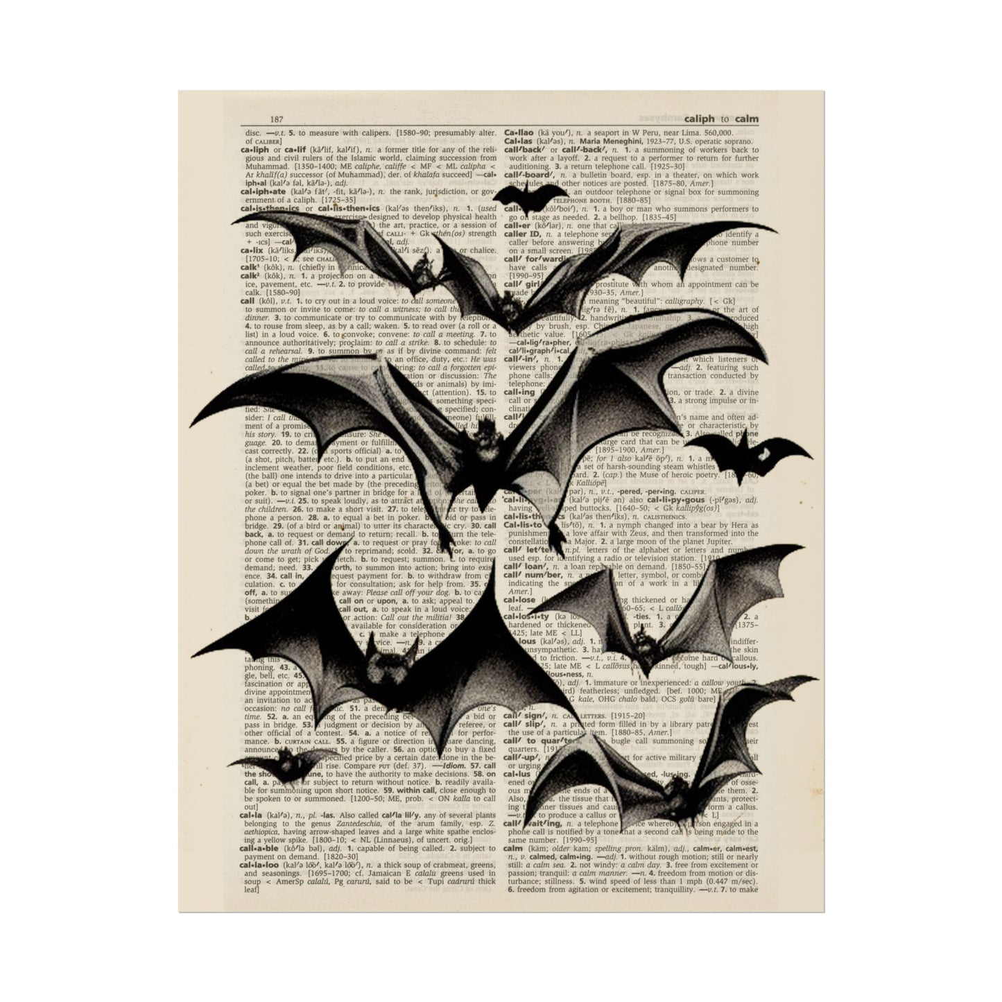 Bats Gothic Dictionary Background Art Print