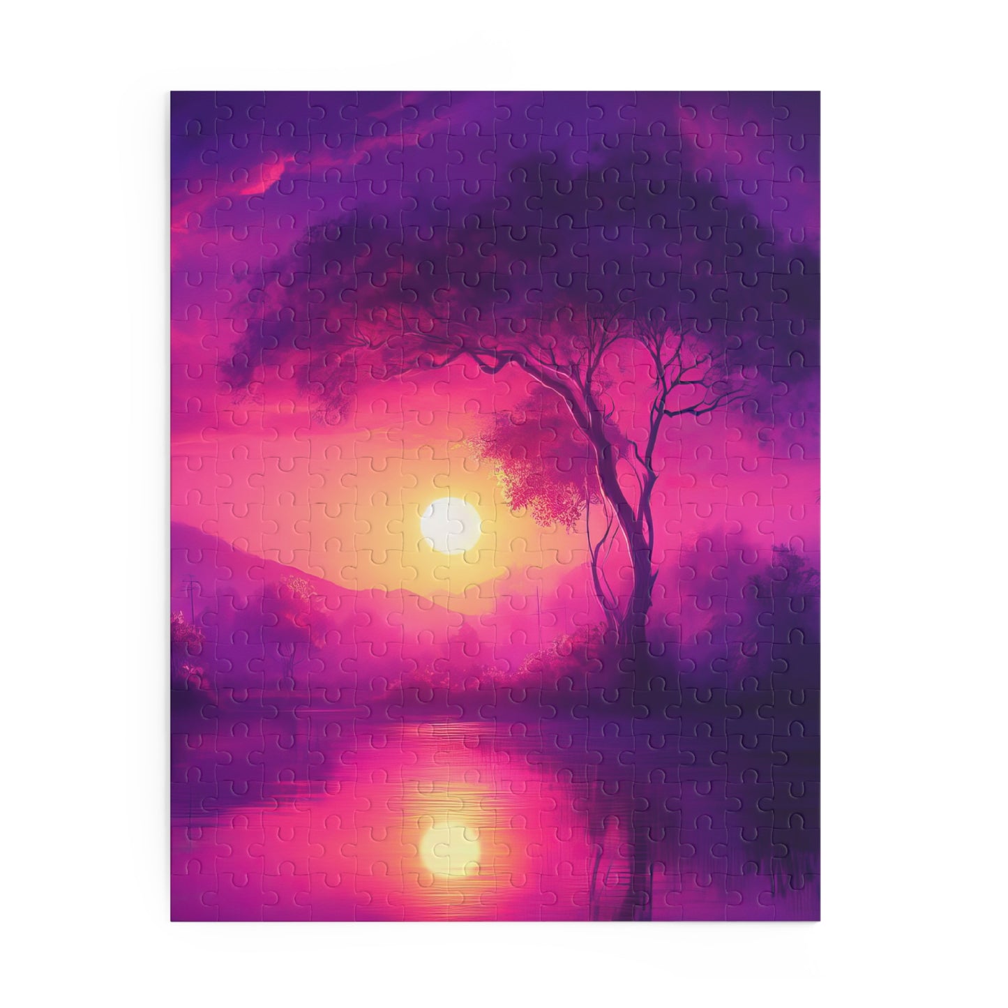 Purple Sunset with Tree Jigsaw Puzzle