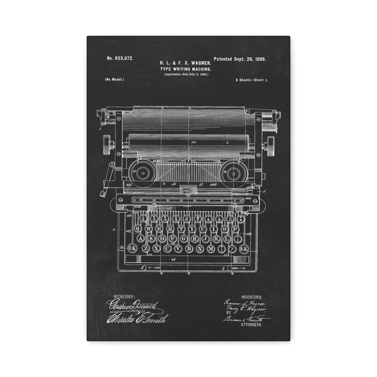 Typewriter (Antique) Patent Canvas Wall Art