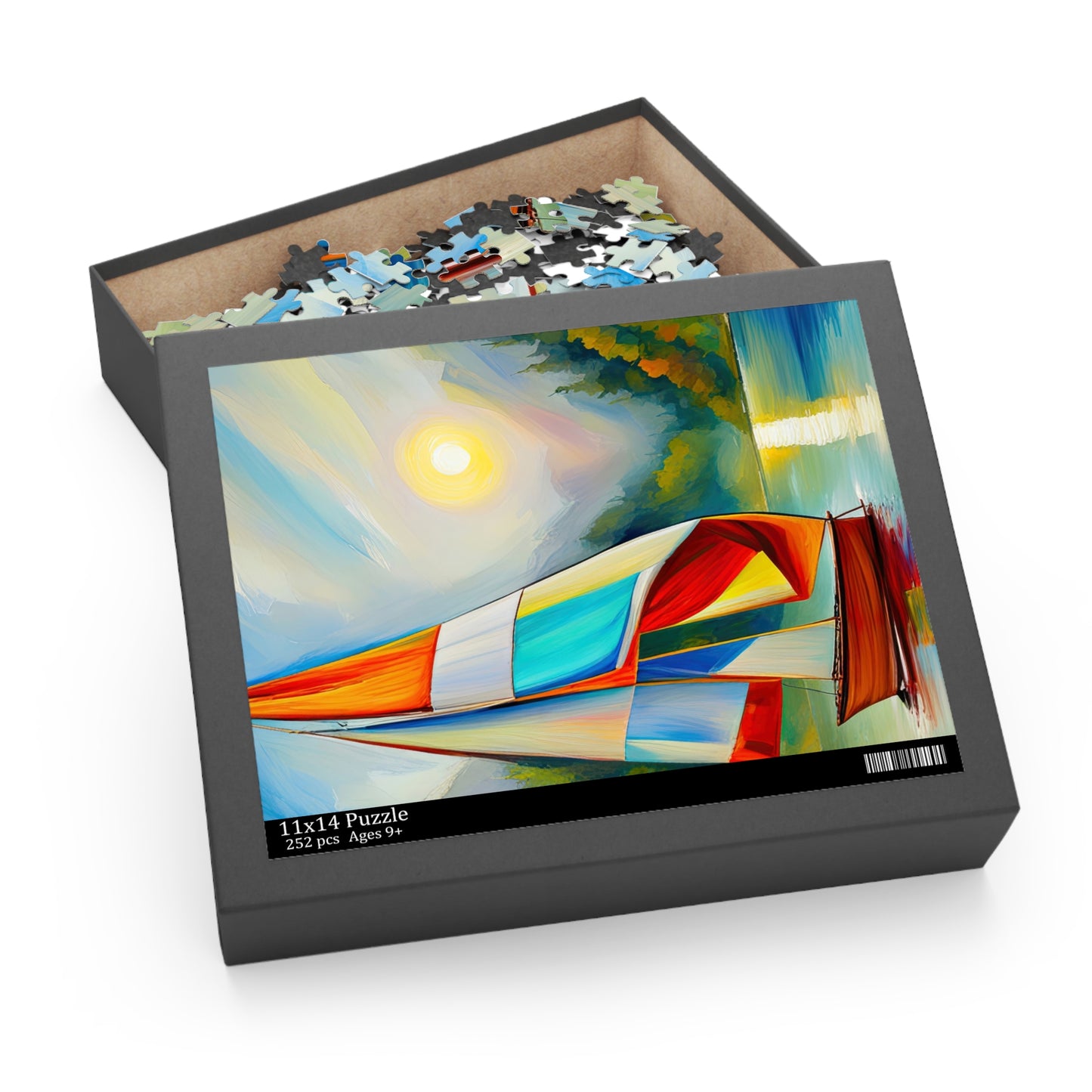 Colorful Sailboat at Sunset Acrylic Painting Jigsaw Puzzle