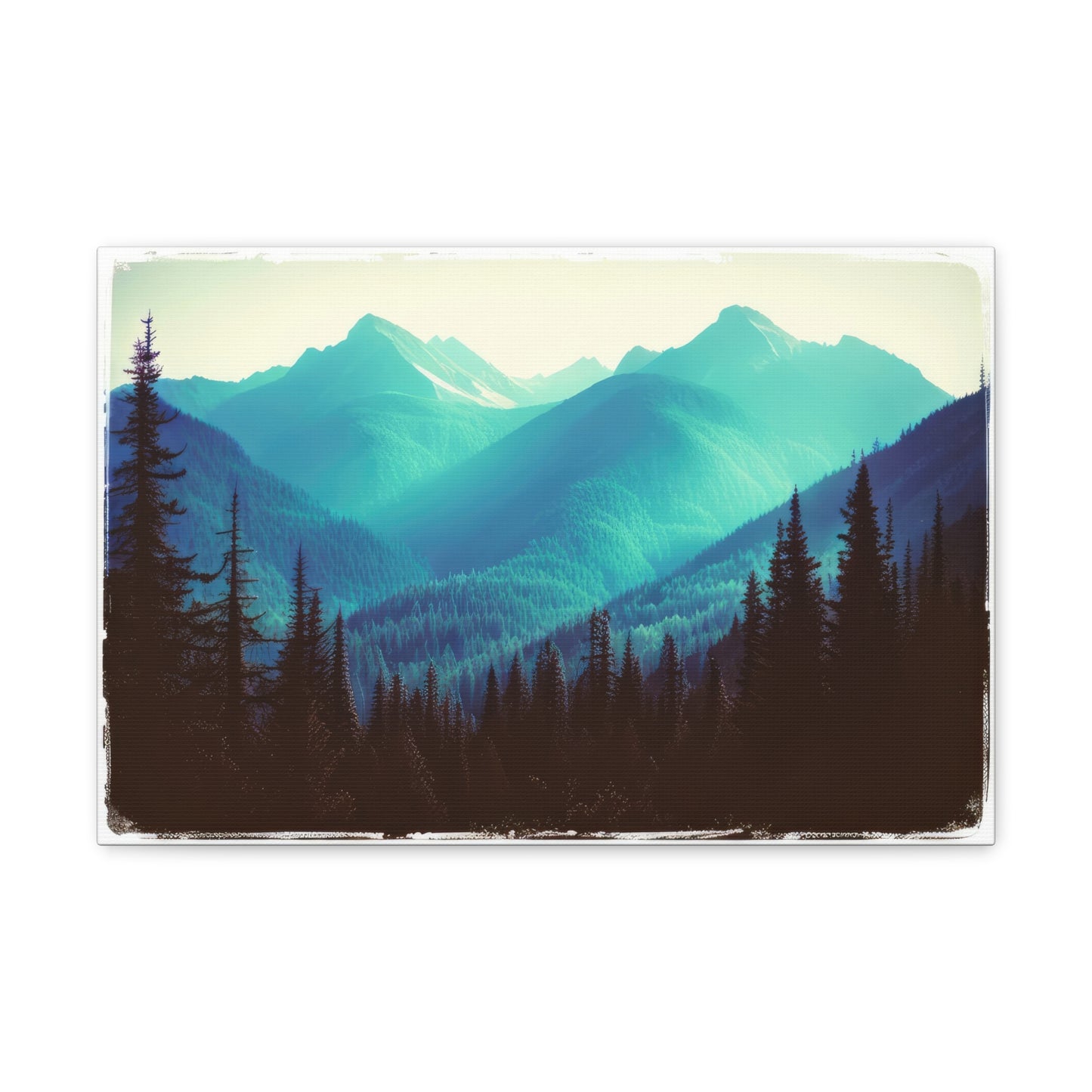 Stylized Blue Mountain Forest Photo Canvas Print
