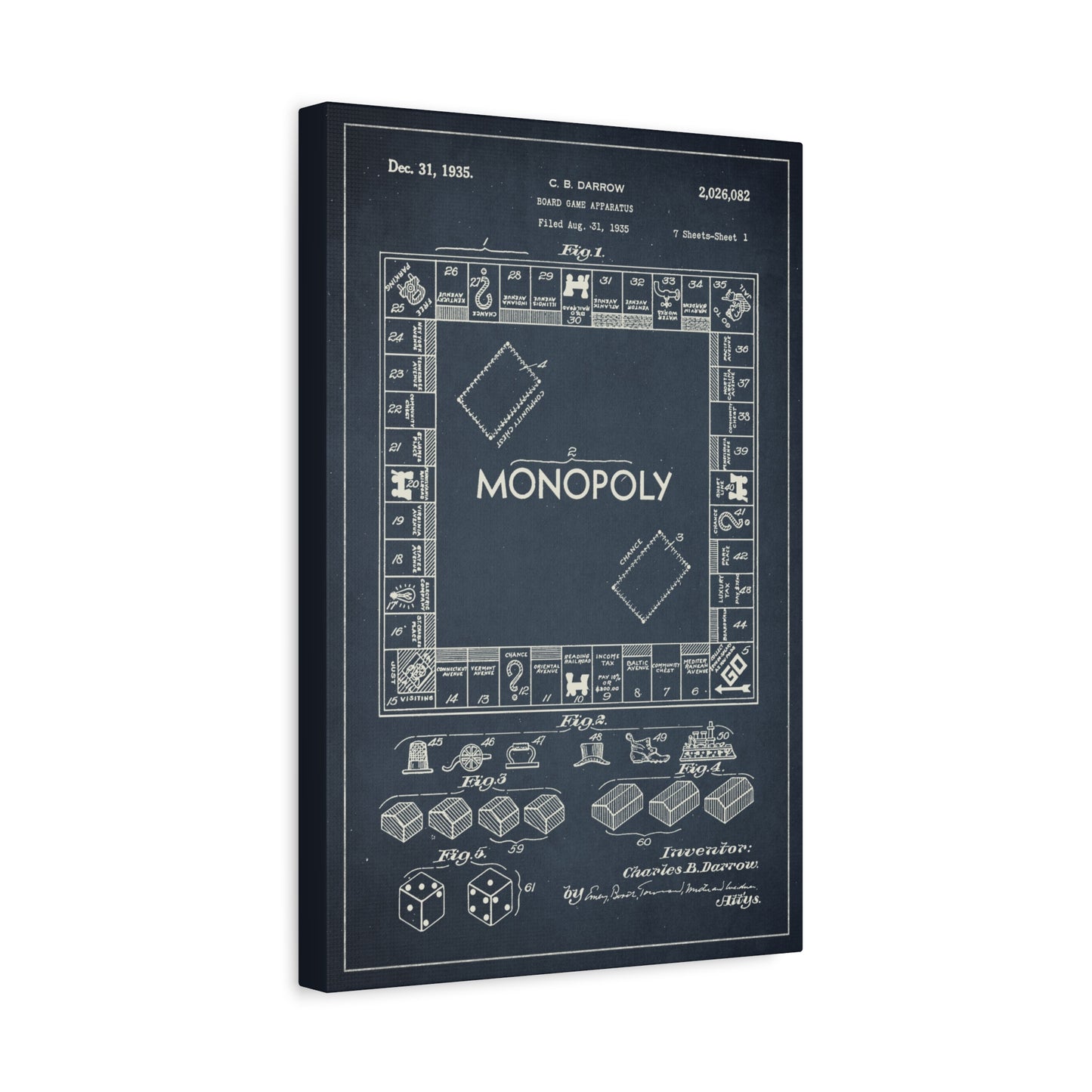 Monopoly Board Game Patent Canvas Wall Art