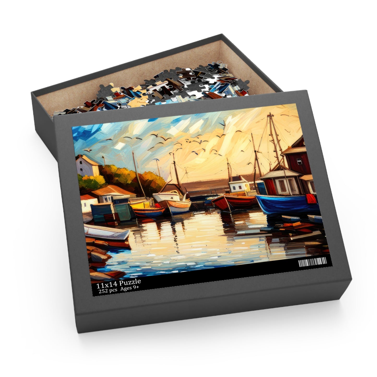 Tranquil Harbor Seascape Oil Painting Jigsaw Puzzle