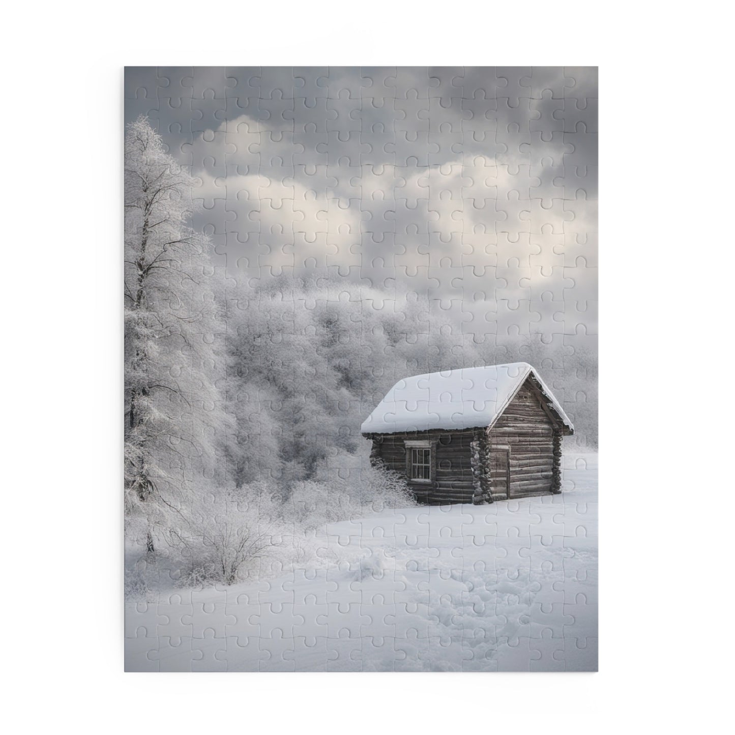 Snowy Cabin in The Woods Photograph Jigsaw Puzzle