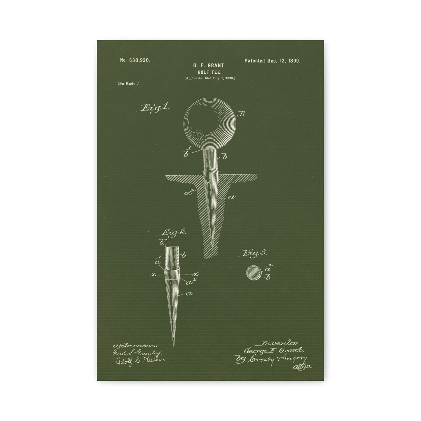 Golf Tee Patent Art Canvas Wall Art