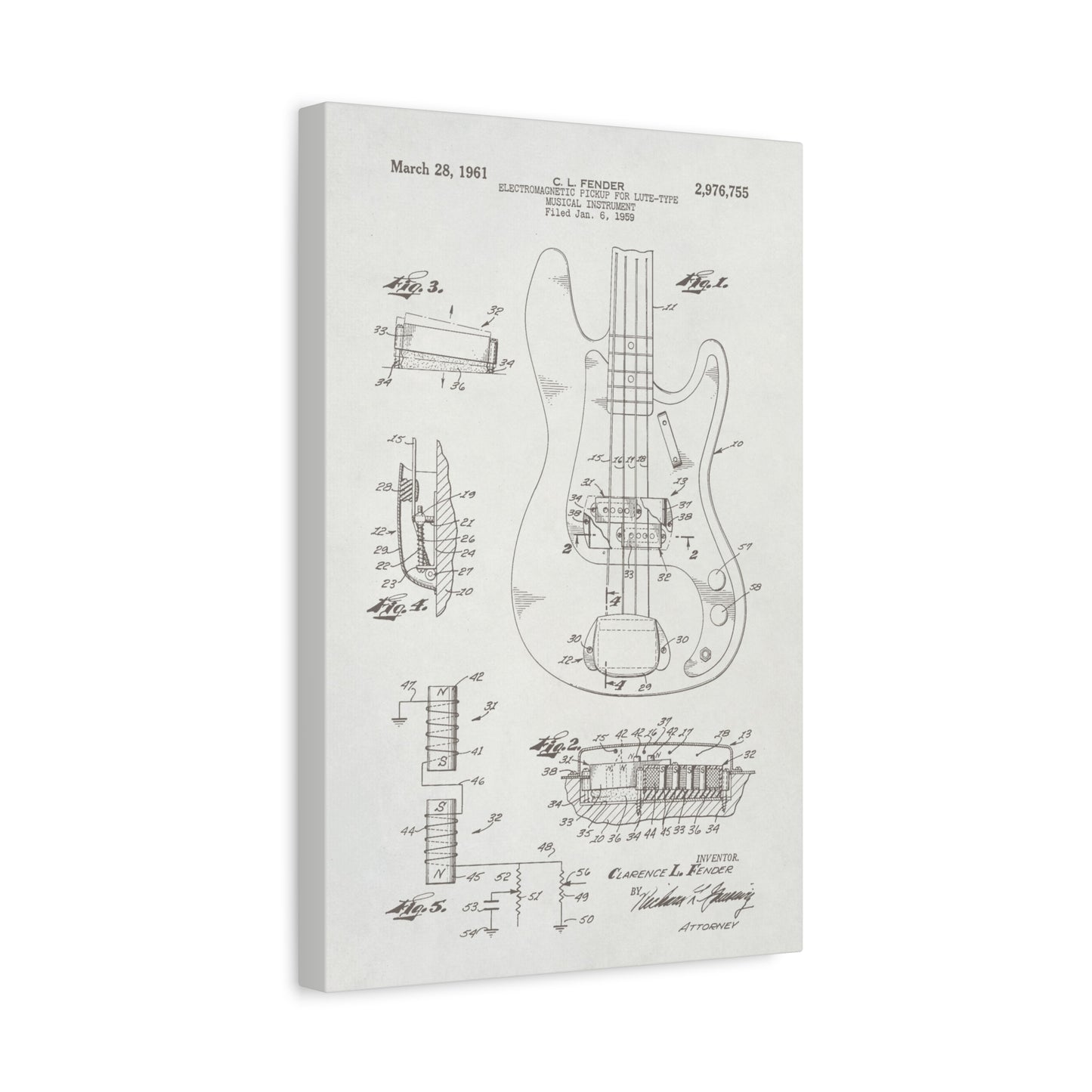 Fender Bass Guitar Patent Art Canvas Print