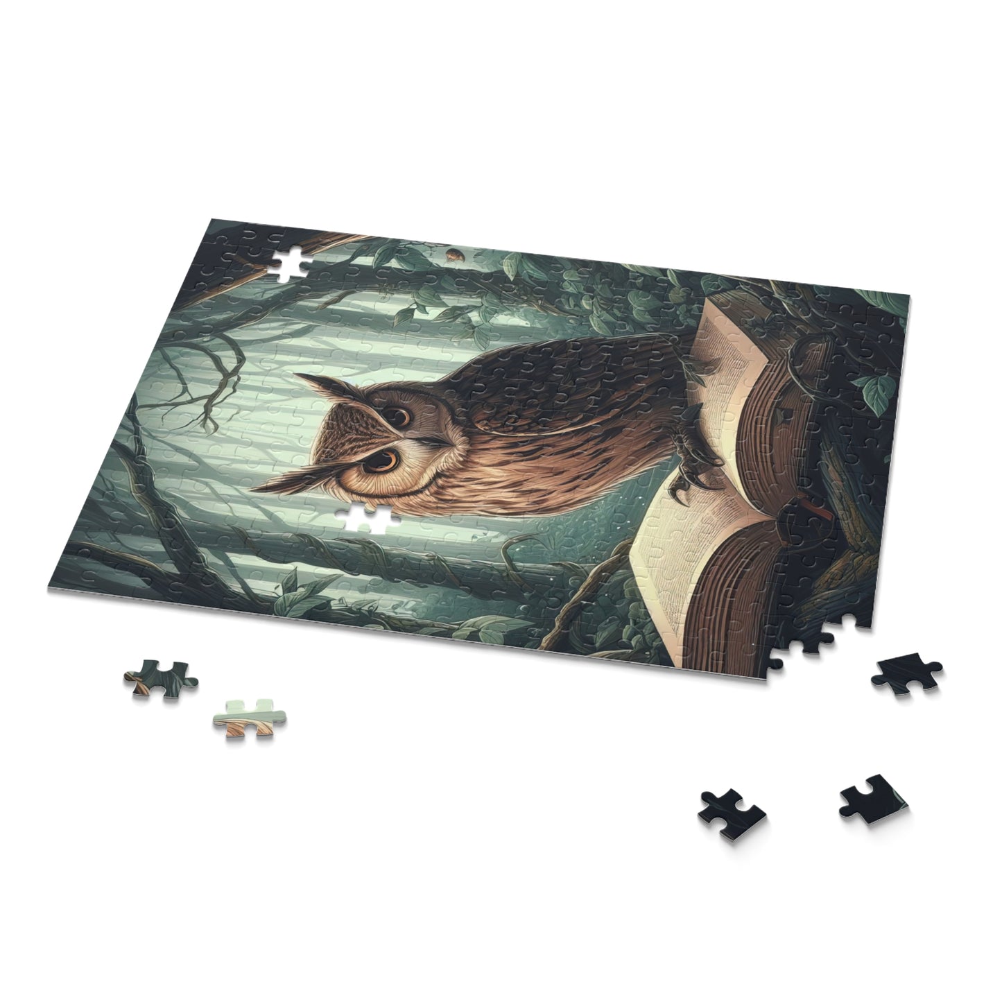 Owl Standing on an Open Book in The Forest Jigsaw Puzzle