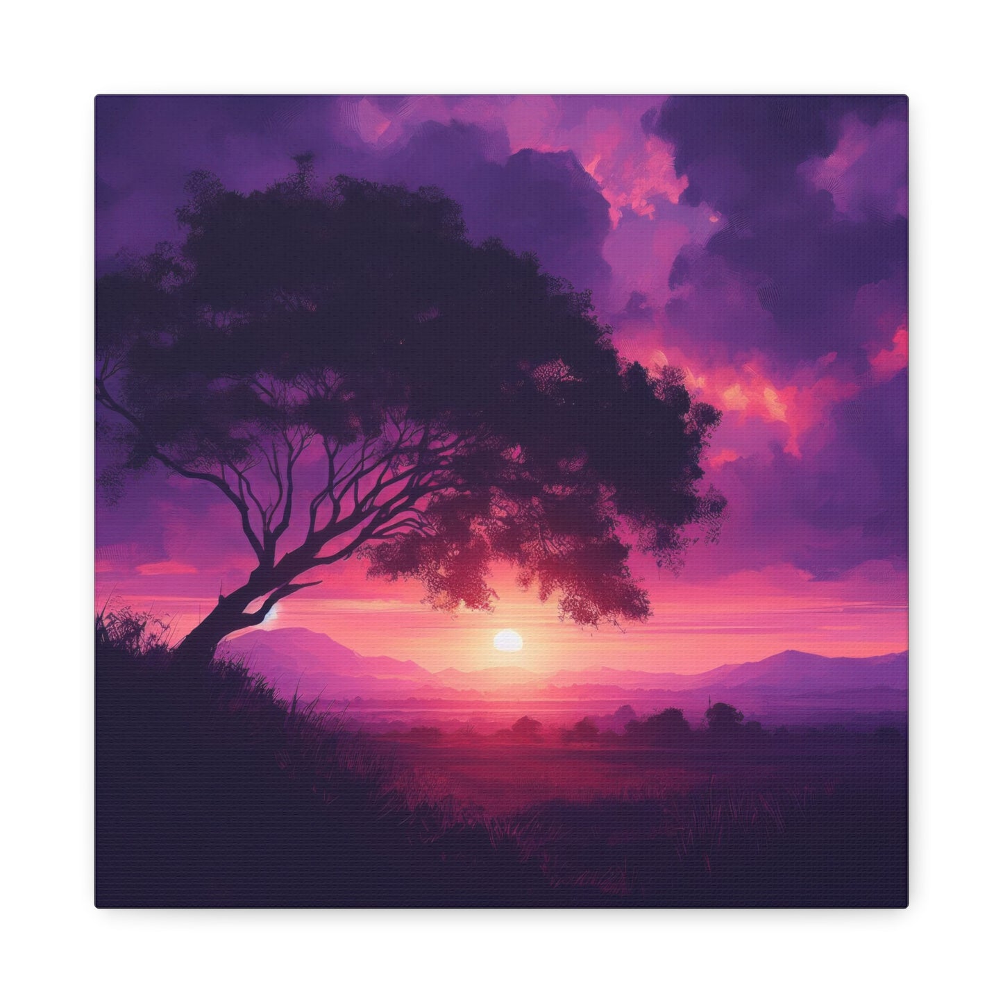 Purple Sunset with Tree Photography Canvas Print