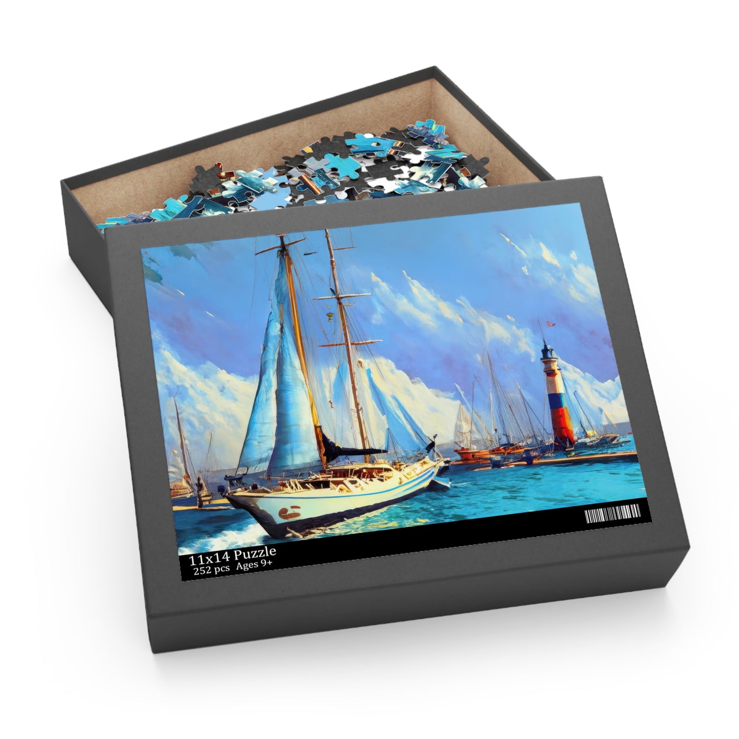 Sailboat and Lighthouse Oil Painting Jigsaw Puzzle