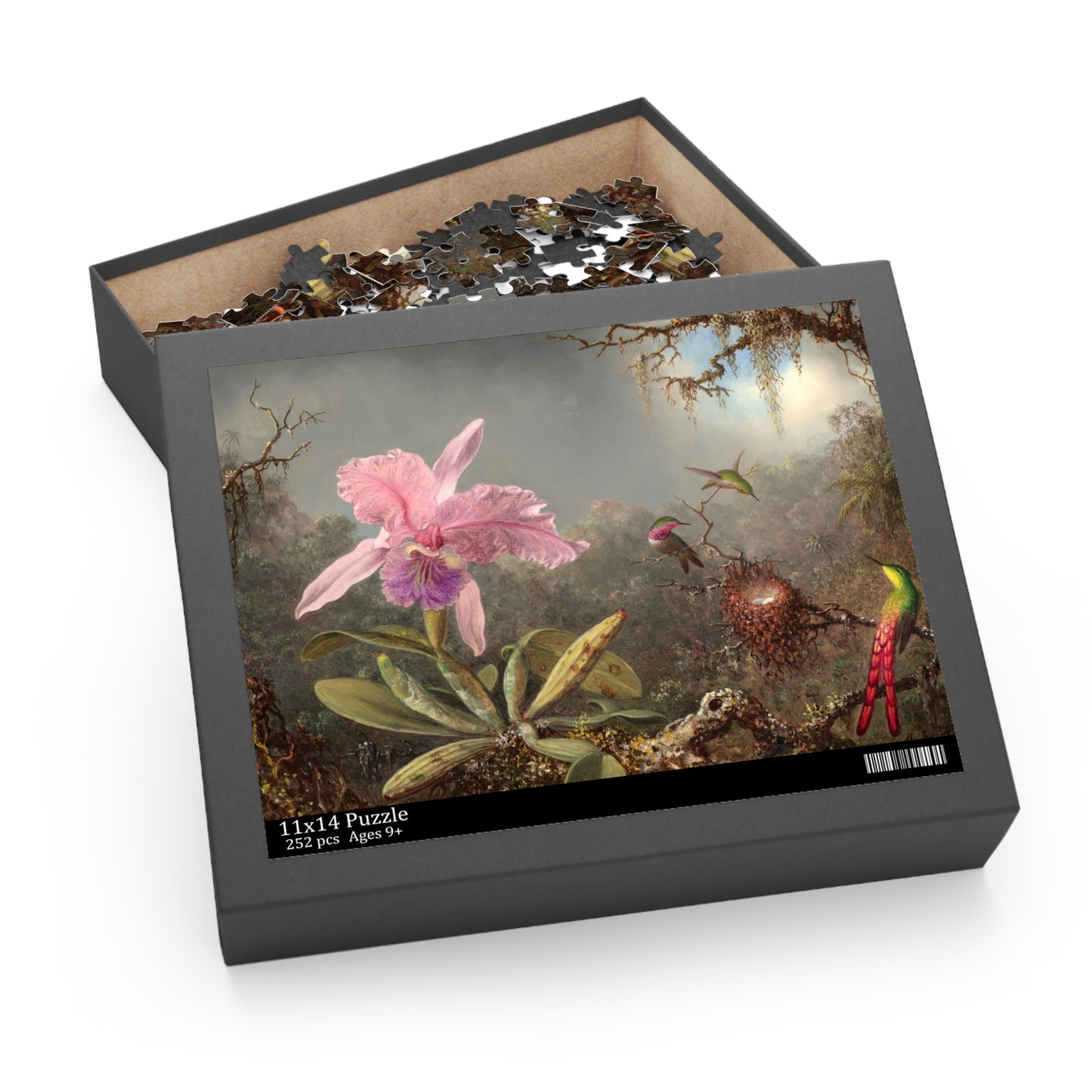 Cattleya Orchid and Three Hummingbirds by Martin Johnson Heade Jigsaw Puzzle