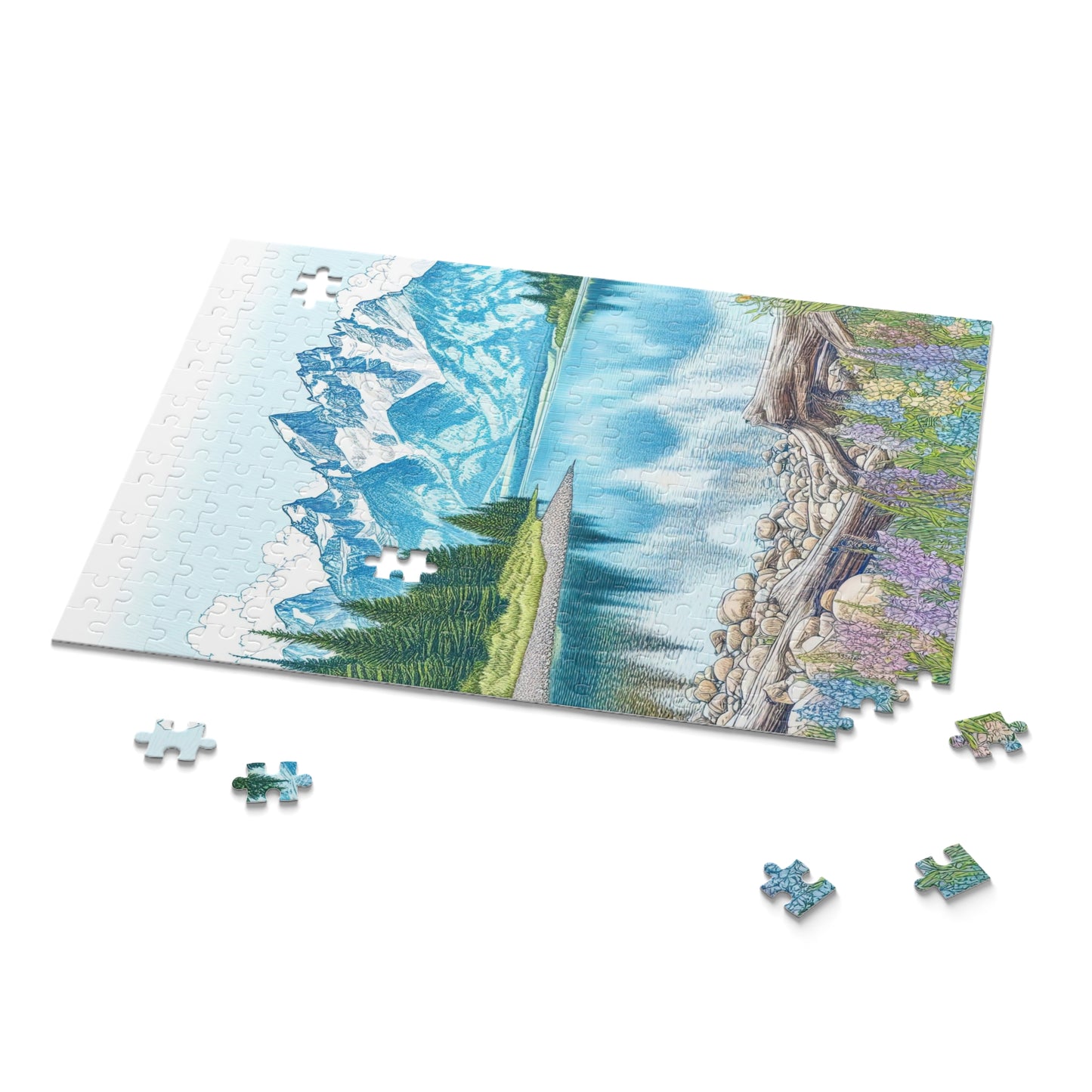 Jenny Lake at Grand Teton National Park Line Drawing Jigsaw Puzzle
